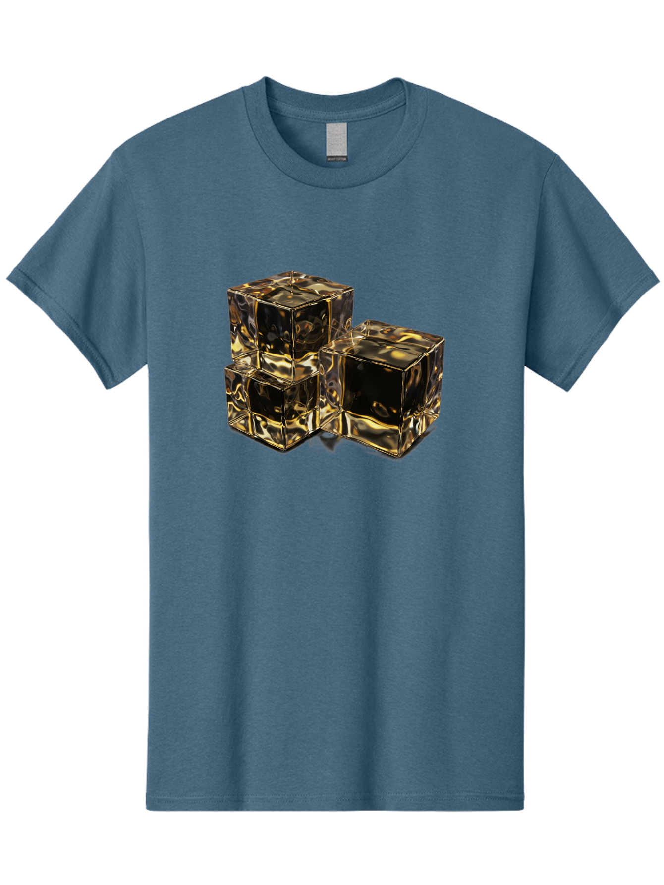 Gold-Cubes Men'S Graphic Tee, 100% Cotton, Comfortable Casual Summer Wear, Machine Washable, Glass Cubes, Reflective Surface, Abstract Art, Modern Design, Geometric Shapes, Transparent Objects, Luxury Feel, Contemporary Aesthetics Bad155