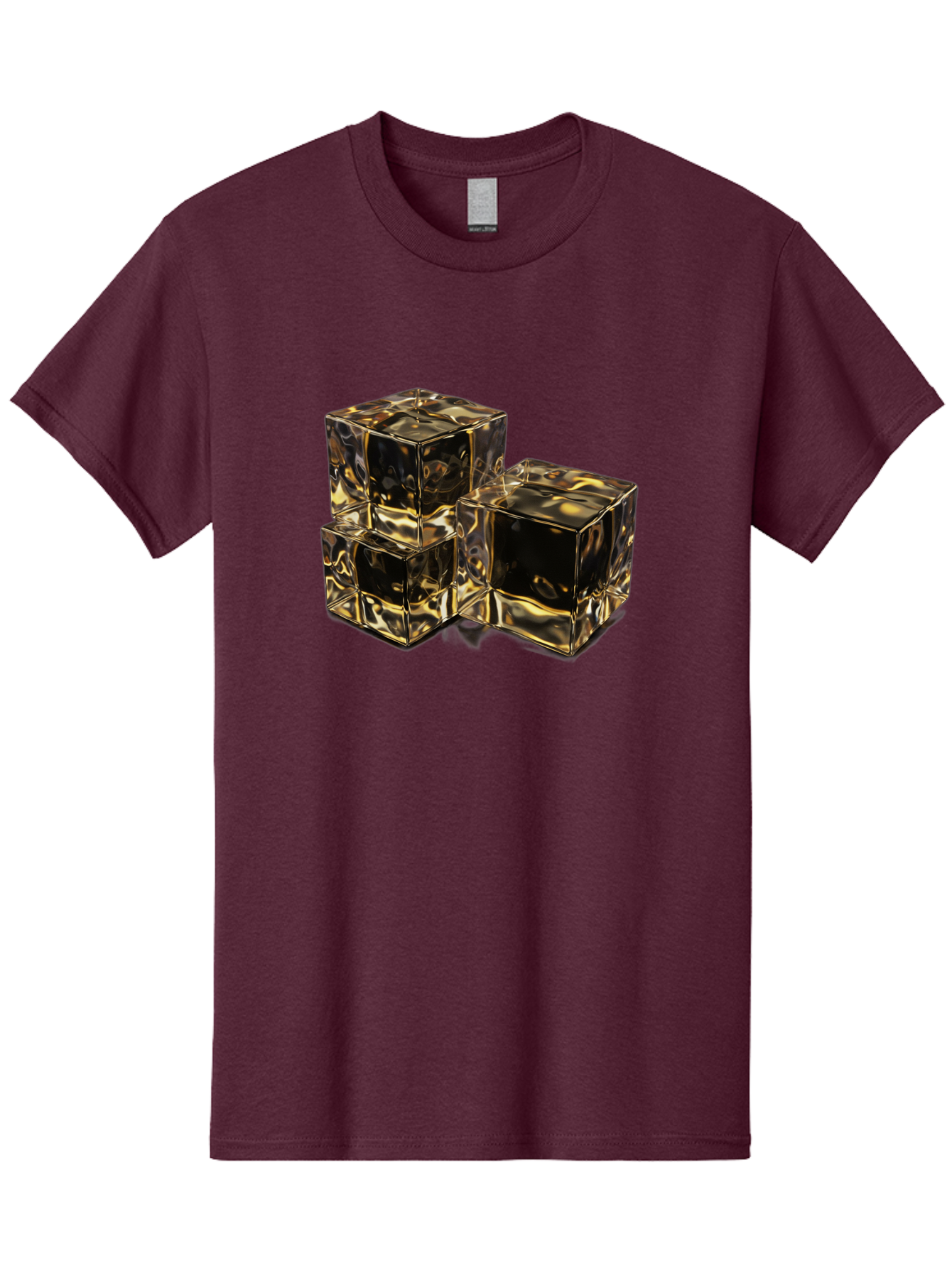 Gold-Cubes Men'S Graphic Tee, 100% Cotton, Comfortable Casual Summer Wear, Machine Washable, Glass Cubes, Reflective Surface, Abstract Art, Modern Design, Geometric Shapes, Transparent Objects, Luxury Feel, Contemporary Aesthetics Bad155
