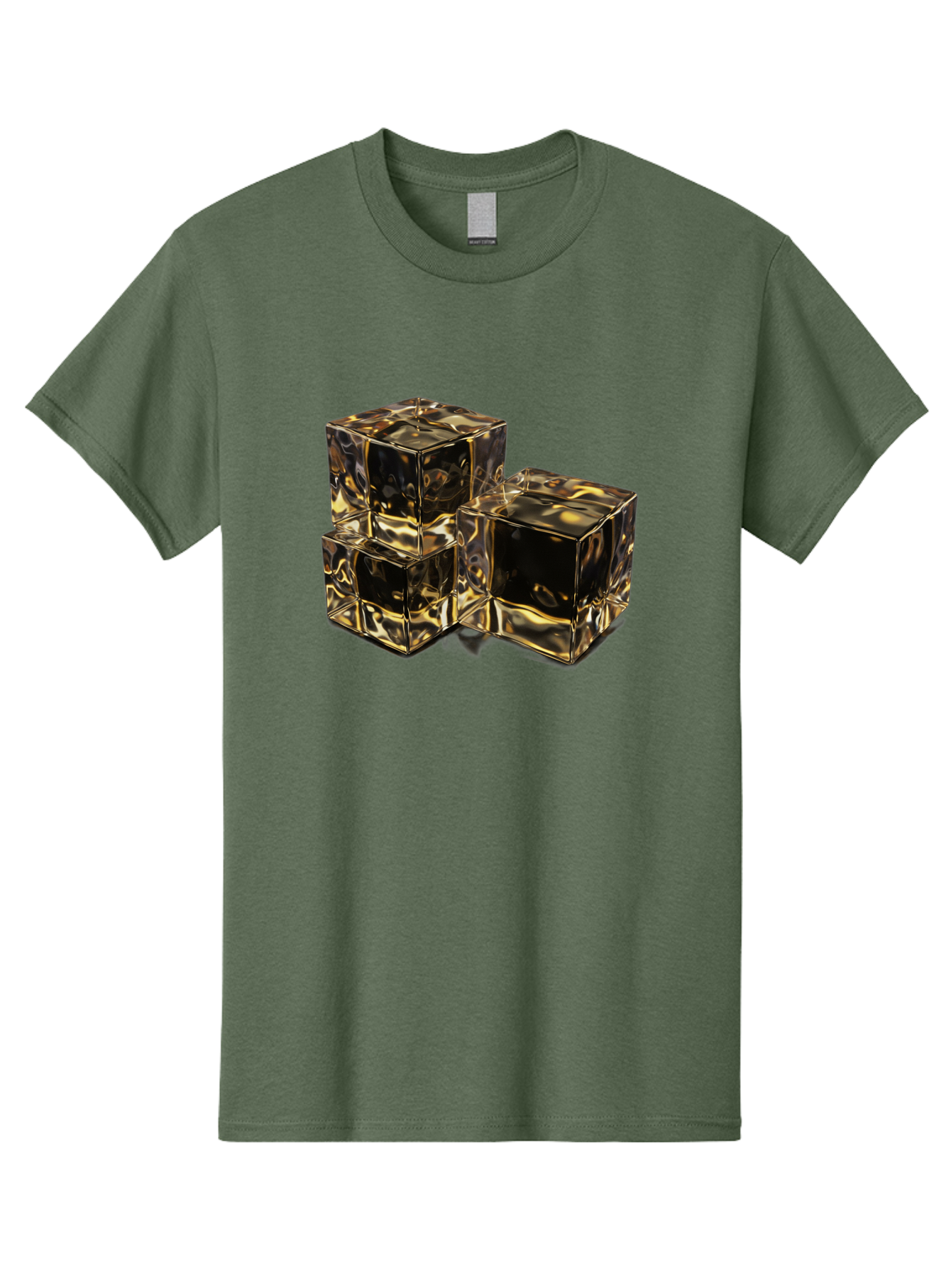 Gold-Cubes Men'S Graphic Tee, 100% Cotton, Comfortable Casual Summer Wear, Machine Washable, Glass Cubes, Reflective Surface, Abstract Art, Modern Design, Geometric Shapes, Transparent Objects, Luxury Feel, Contemporary Aesthetics Bad155