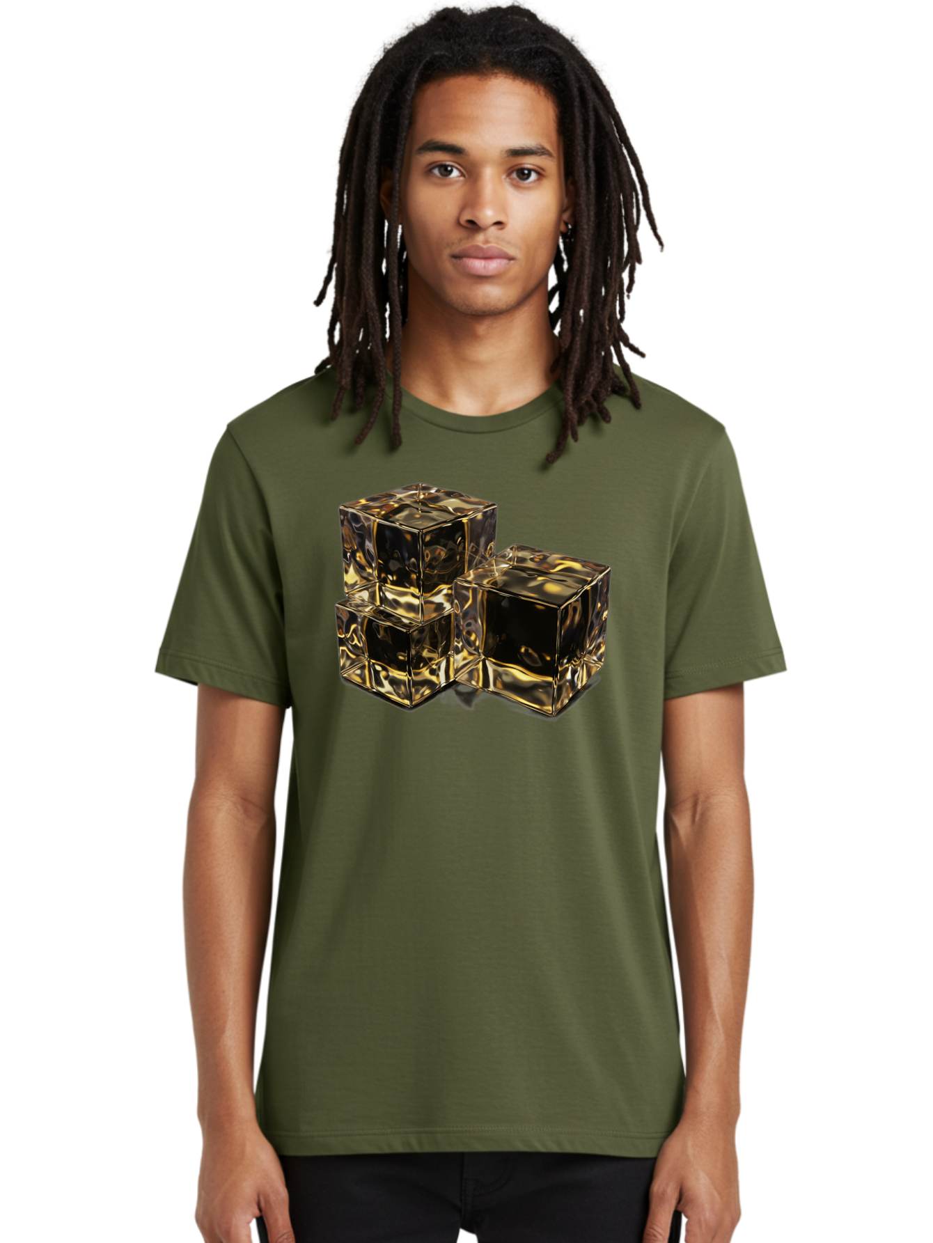 Gold-Cubes Men'S Graphic Tee, 100% Cotton, Comfortable Casual Summer Wear, Machine Washable, Glass Cubes, Reflective Surface, Abstract Art, Modern Design, Geometric Shapes, Transparent Objects, Luxury Feel, Contemporary Aesthetics Bad155
