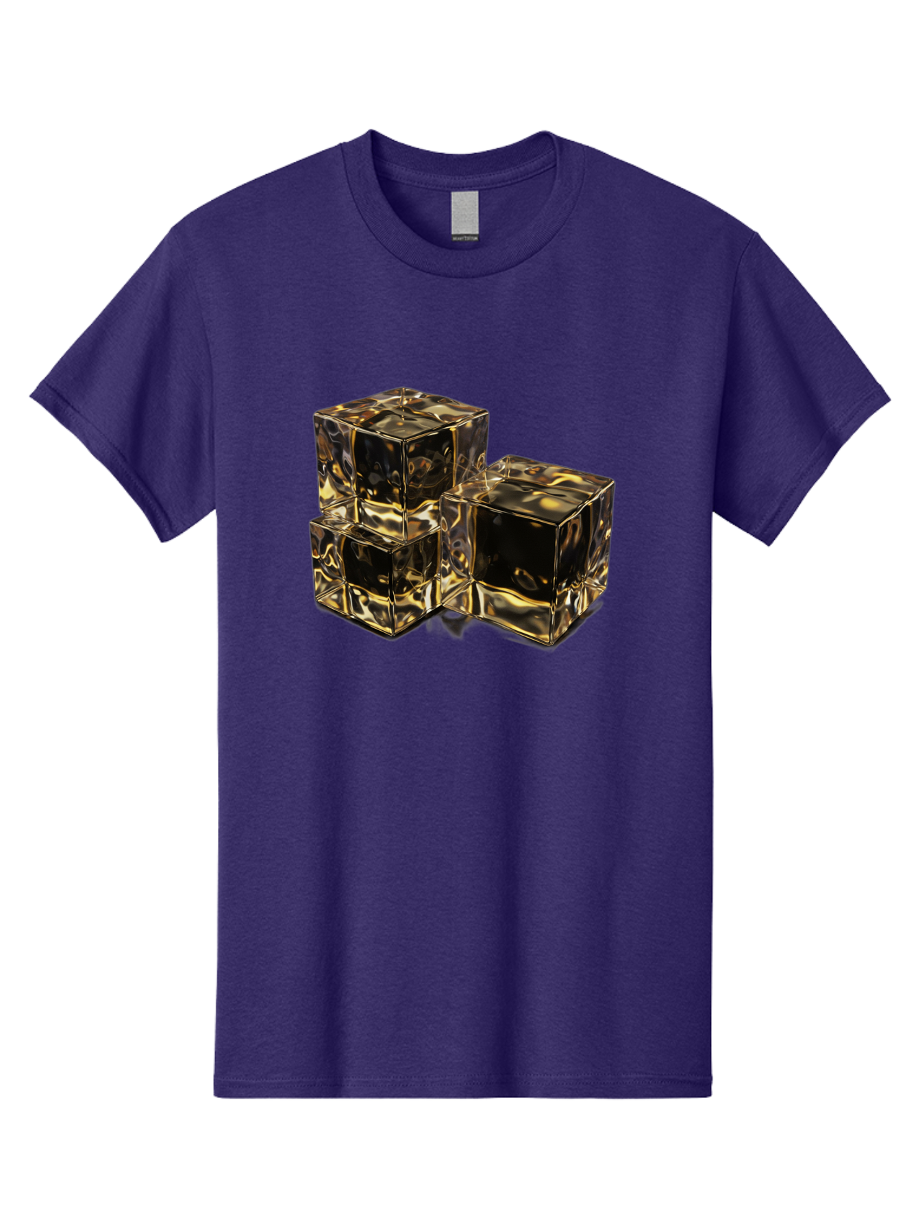 Gold-Cubes Men'S Graphic Tee, 100% Cotton, Comfortable Casual Summer Wear, Machine Washable, Glass Cubes, Reflective Surface, Abstract Art, Modern Design, Geometric Shapes, Transparent Objects, Luxury Feel, Contemporary Aesthetics Bad155