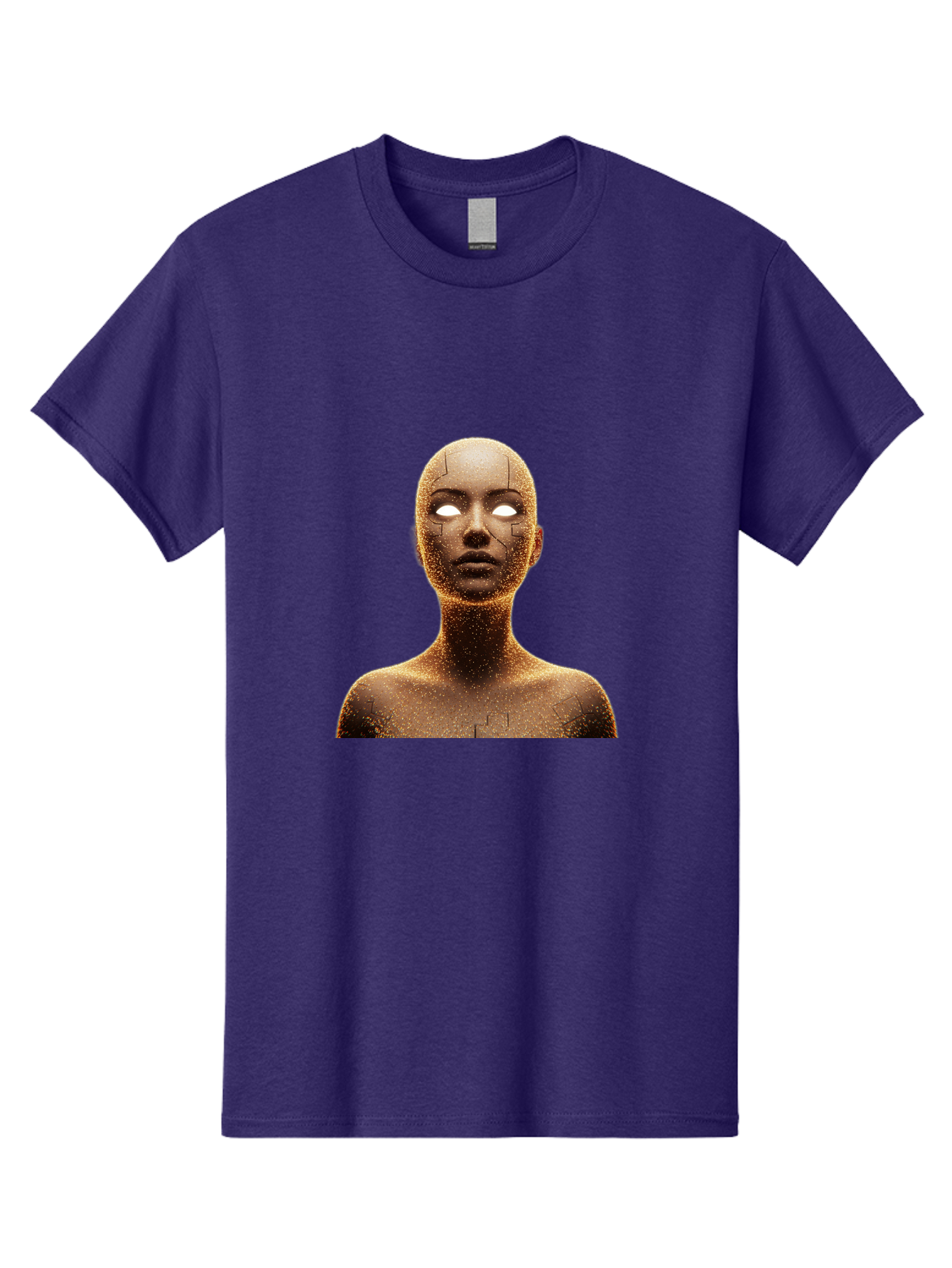 Golden-Mannequin Men'S Graphic Tee, 100% Cotton, Comfortable Casual Summer Wear, Machine Washable, Cracked Mannequin, Glowing Eyes, Brown Dusty Texture, Robotic Face, Futuristic Design, Modern Art, Surreal Atmosphere, Abstract Portrait Bad158