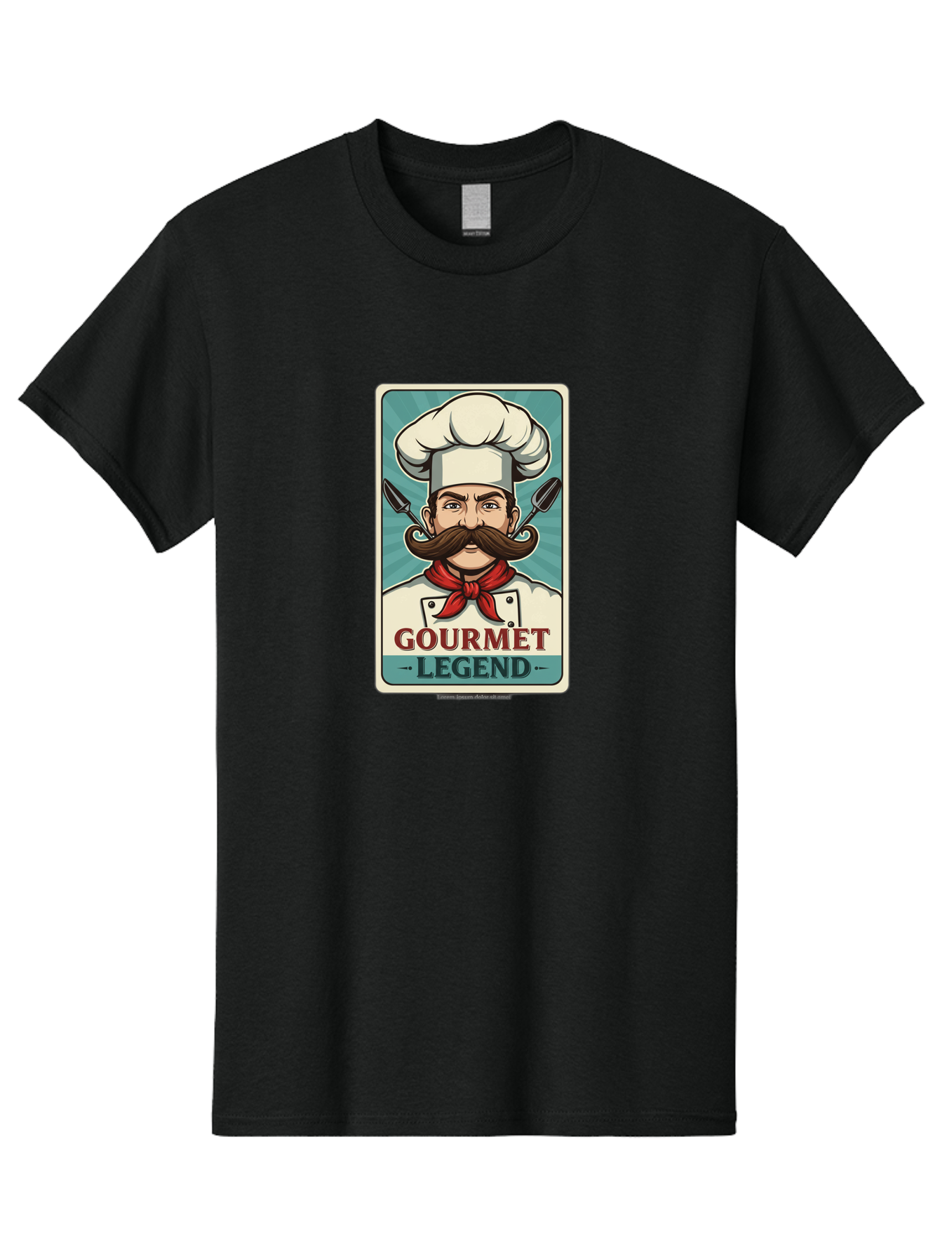 Gourmet-Legend Men'S Graphic Tee, 100% Cotton, Comfortable Casual Summer Wear, Machine Washable, Cartoon Chef, Luxury Cuisine, Fine Dining, Gourmet Food, Chef'S Hat, Red Bandana, Curved Mustache, Kitchen Knives, Gourmet Legend, Culinary Art Bad161