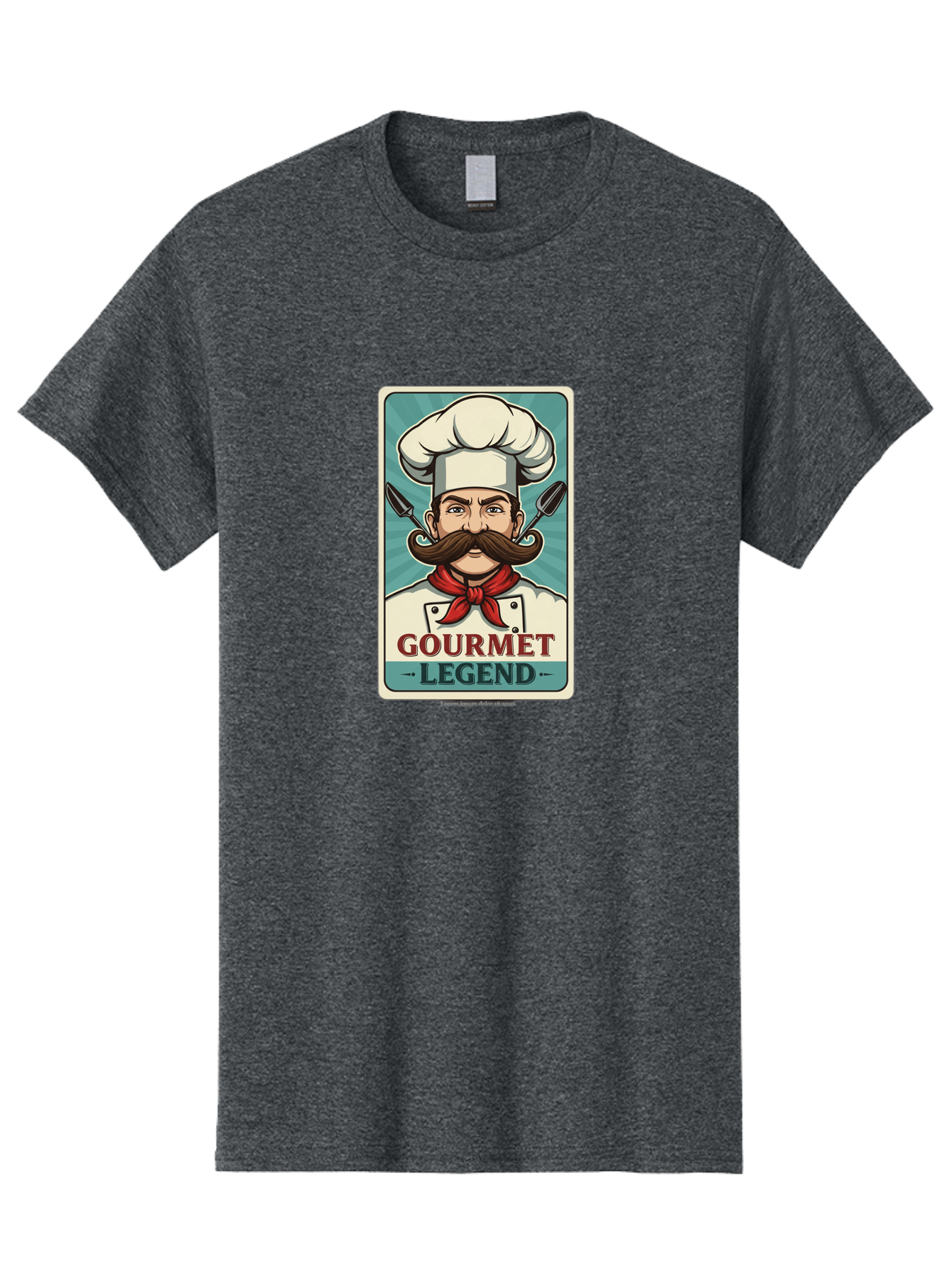 Gourmet-Legend Men'S Graphic Tee, 100% Cotton, Comfortable Casual Summer Wear, Machine Washable, Cartoon Chef, Luxury Cuisine, Fine Dining, Gourmet Food, Chef'S Hat, Red Bandana, Curved Mustache, Kitchen Knives, Gourmet Legend, Culinary Art Bad161