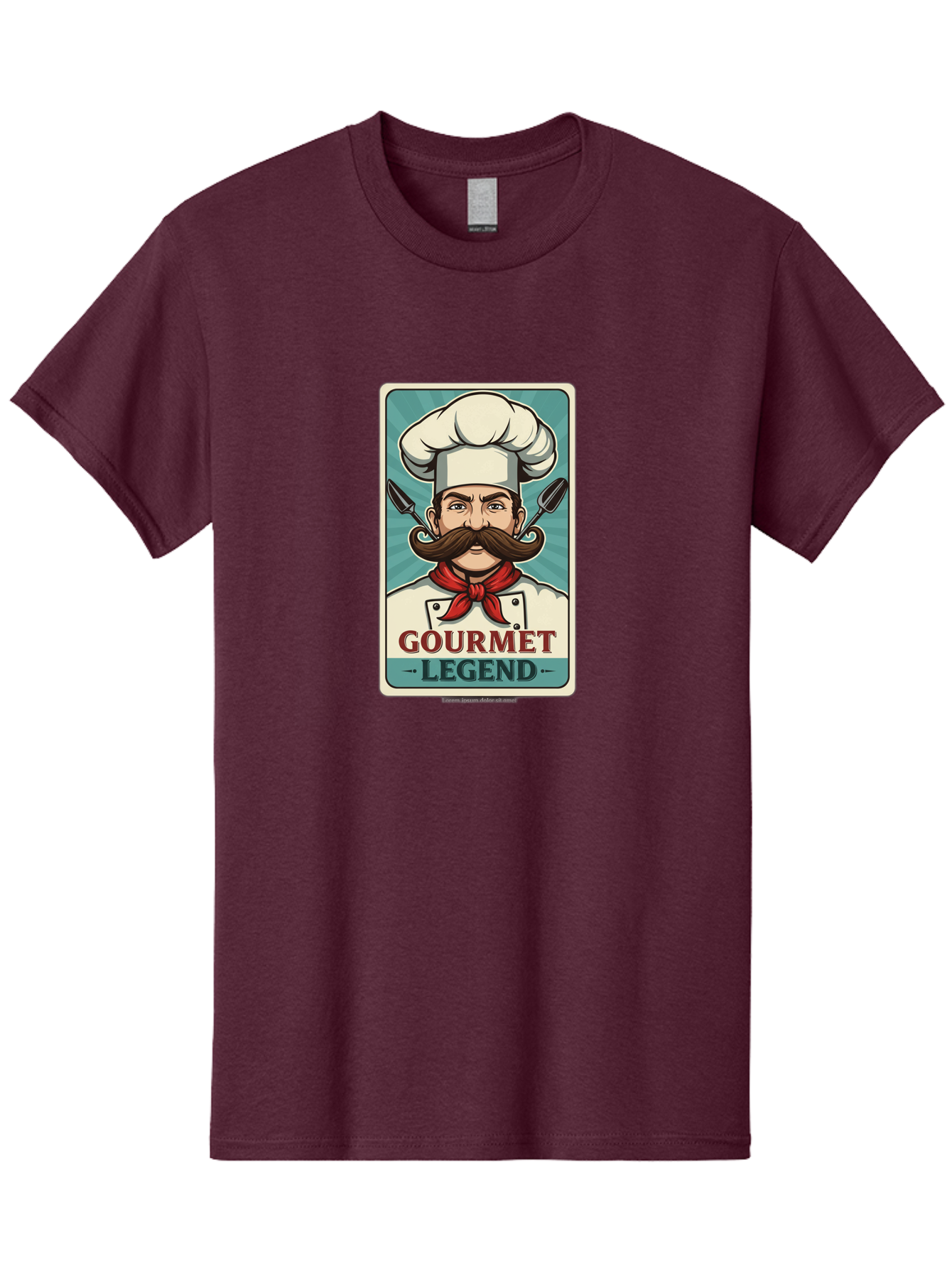 Gourmet-Legend Men'S Graphic Tee, 100% Cotton, Comfortable Casual Summer Wear, Machine Washable, Cartoon Chef, Luxury Cuisine, Fine Dining, Gourmet Food, Chef'S Hat, Red Bandana, Curved Mustache, Kitchen Knives, Gourmet Legend, Culinary Art Bad161