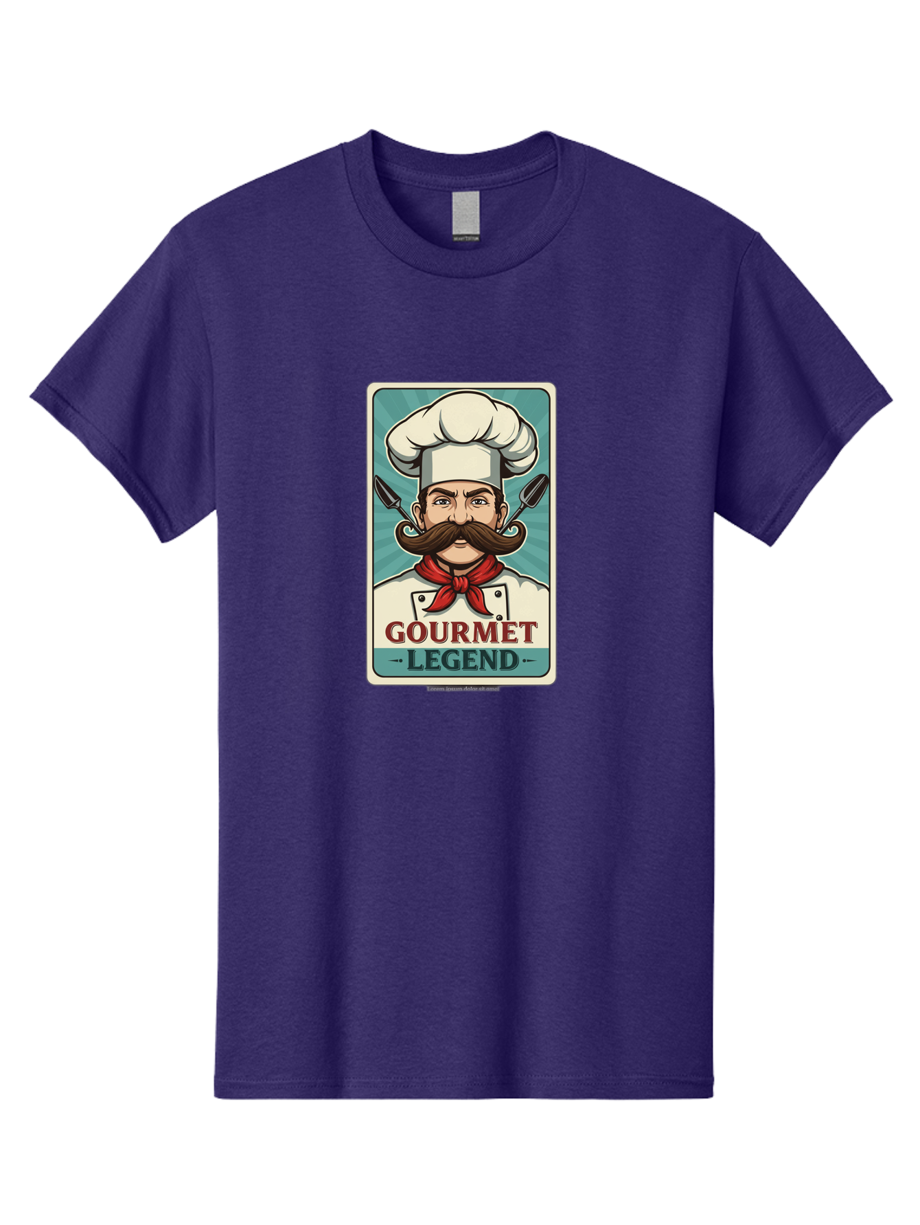 Gourmet-Legend Men'S Graphic Tee, 100% Cotton, Comfortable Casual Summer Wear, Machine Washable, Cartoon Chef, Luxury Cuisine, Fine Dining, Gourmet Food, Chef'S Hat, Red Bandana, Curved Mustache, Kitchen Knives, Gourmet Legend, Culinary Art Bad161