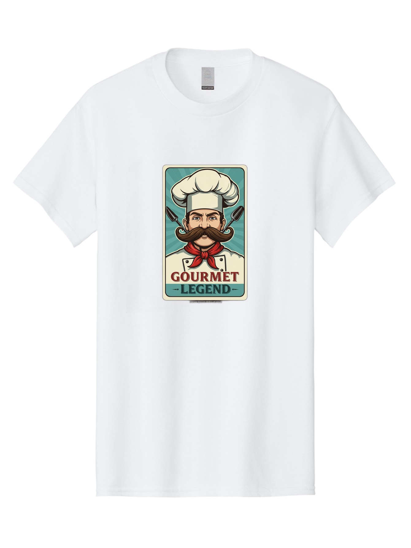 Gourmet-Legend Men'S Graphic Tee, 100% Cotton, Comfortable Casual Summer Wear, Machine Washable, Cartoon Chef, Luxury Cuisine, Fine Dining, Gourmet Food, Chef'S Hat, Red Bandana, Curved Mustache, Kitchen Knives, Gourmet Legend, Culinary Art Bad161