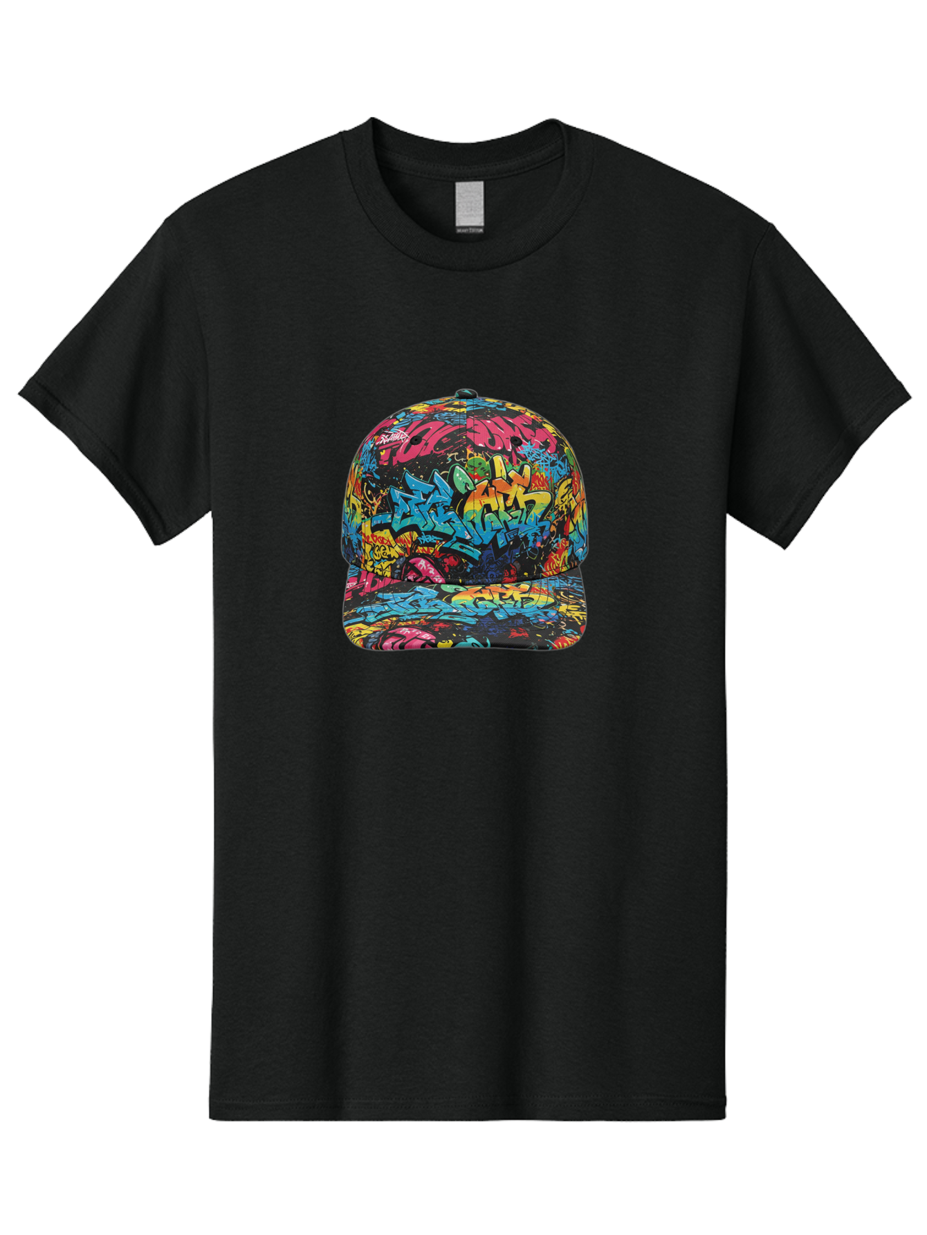 Graffiti-Baseball-Cap-2 Men'S Graphic Tee, 100% Cotton, Comfortable Casual Summer Wear, Machine Washable, Graffiti Baseball Cap, Streetwear Fashion, Colorful Cap, Urban Style, Trendy Accessories, Graffiti Art, Vibrant Colors, Casual Wear Bad163