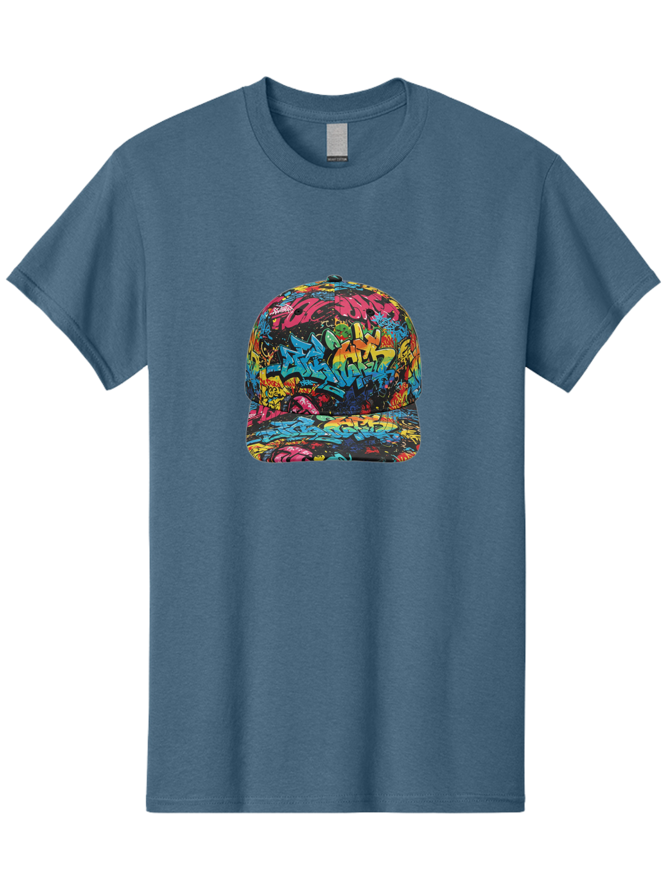 Graffiti-Baseball-Cap-2 Men'S Graphic Tee, 100% Cotton, Comfortable Casual Summer Wear, Machine Washable, Graffiti Baseball Cap, Streetwear Fashion, Colorful Cap, Urban Style, Trendy Accessories, Graffiti Art, Vibrant Colors, Casual Wear Bad163