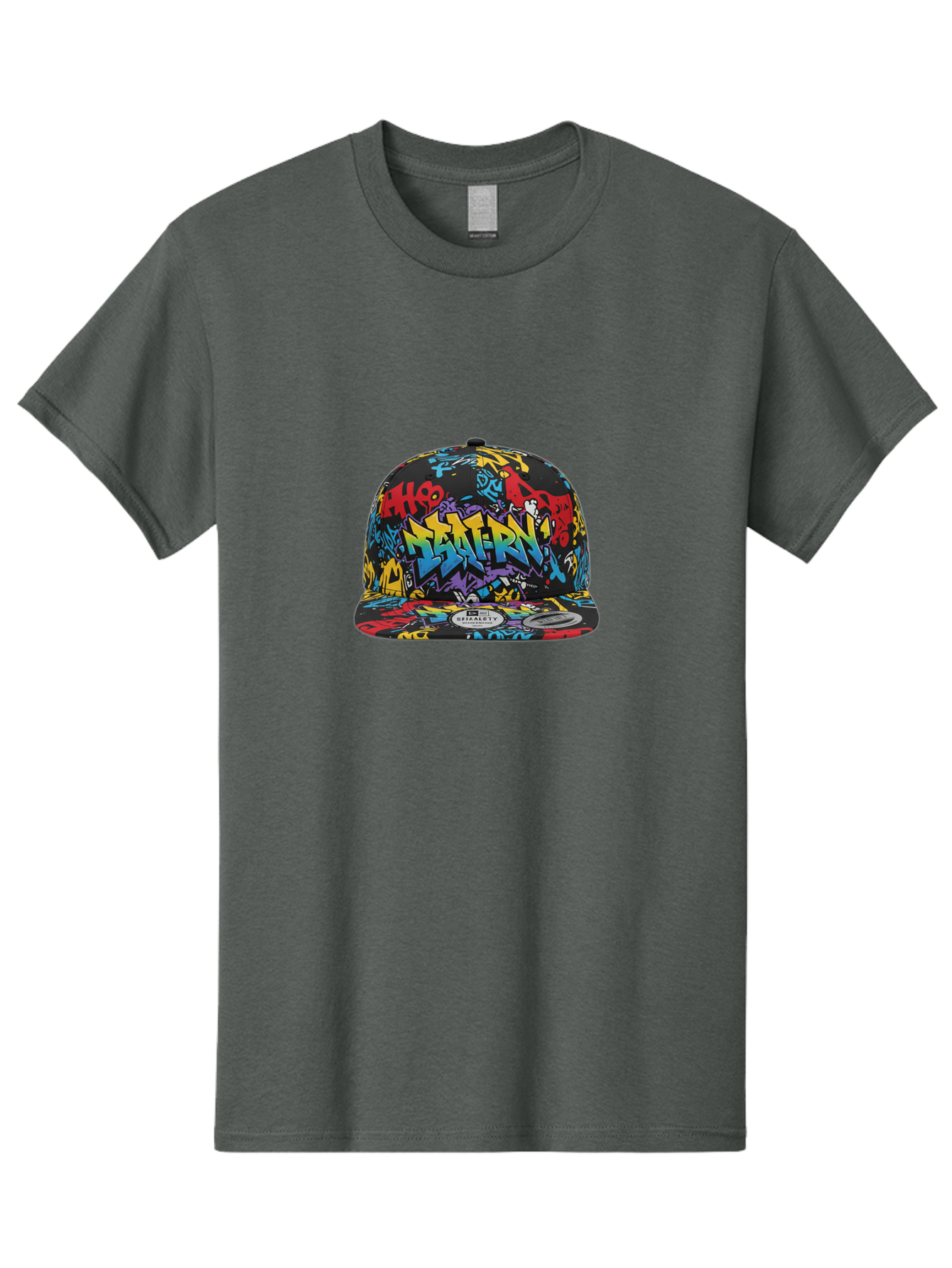 Graffiti-Baseball-Cap Men'S Graphic Tee, 100% Cotton, Comfortable Casual Summer Wear, Machine Washable, Graffiti Art, Colorful Hat, Streetwear Fashion, Baseball Cap, Urban Style, Vibrant Colors, New Era Label, Bold Graphics, Bad164