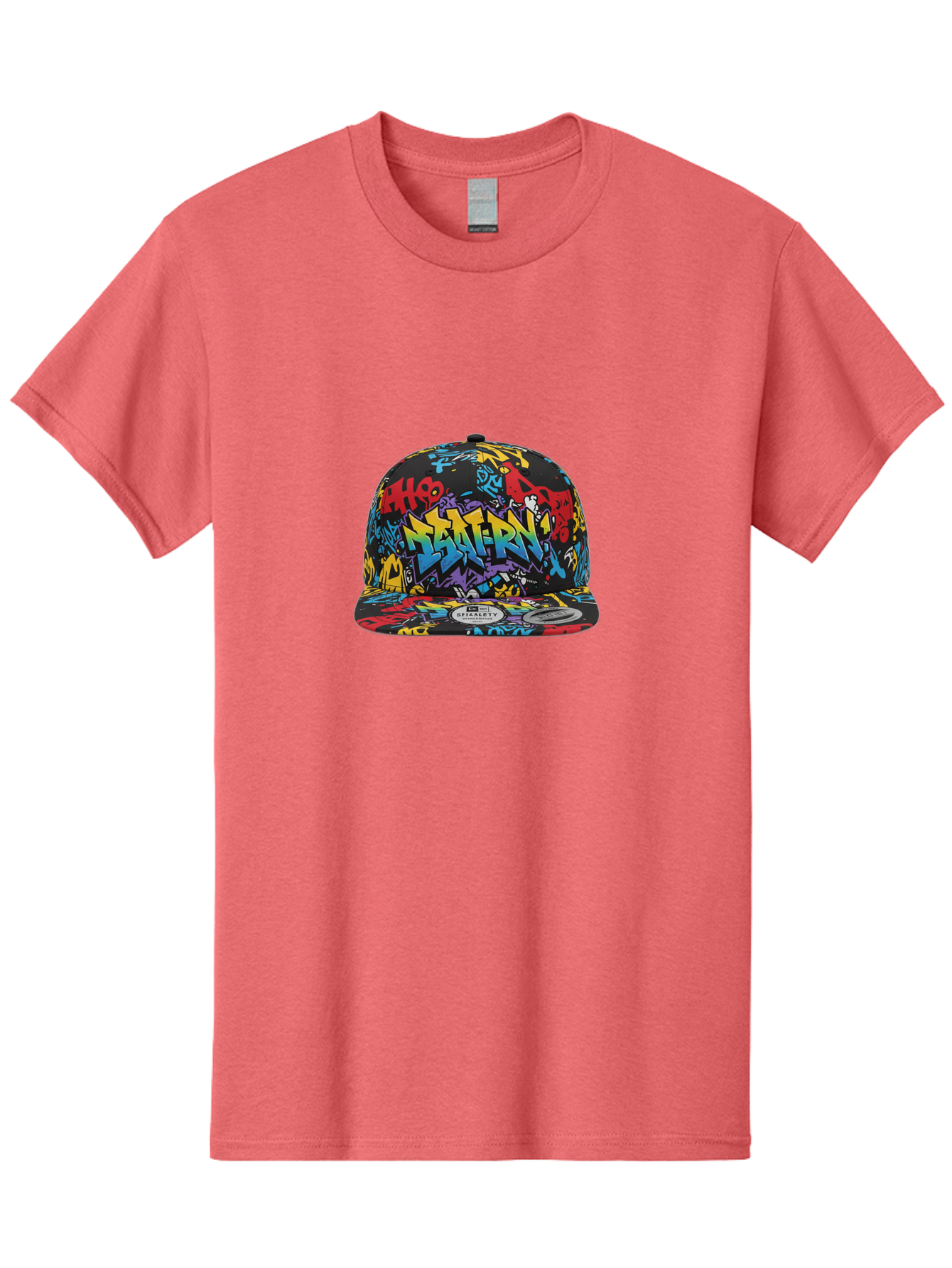 Graffiti-Baseball-Cap Men'S Graphic Tee, 100% Cotton, Comfortable Casual Summer Wear, Machine Washable, Graffiti Art, Colorful Hat, Streetwear Fashion, Baseball Cap, Urban Style, Vibrant Colors, New Era Label, Bold Graphics, Bad164