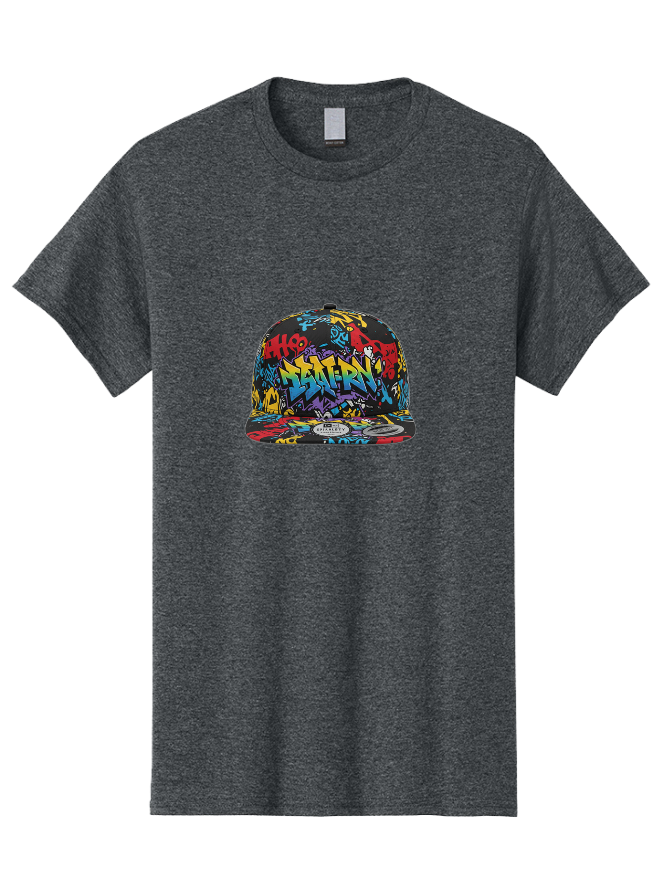 Graffiti-Baseball-Cap Men'S Graphic Tee, 100% Cotton, Comfortable Casual Summer Wear, Machine Washable, Graffiti Art, Colorful Hat, Streetwear Fashion, Baseball Cap, Urban Style, Vibrant Colors, New Era Label, Bold Graphics, Bad164