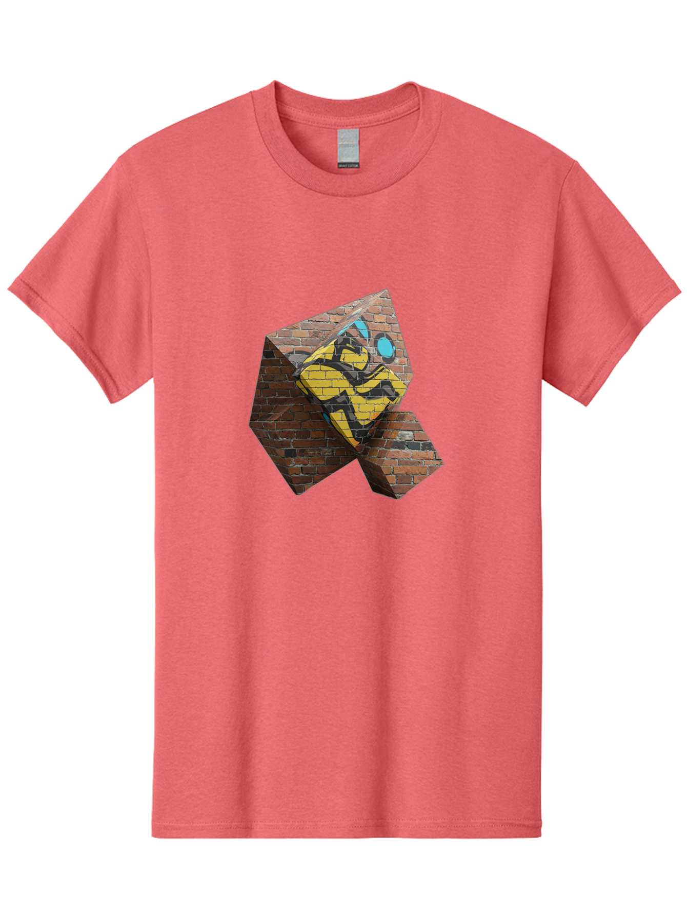 Graffiti-Peace-Sign Men'S Graphic Tee, 100% Cotton, Comfortable Casual Summer Wear, Machine Washable, Graffiti Art, Street Art, Urban Culture, Vandalism, Yellow And Black Colors, Abstract Design, Fragmented Brick Wall, 3D Effect, Bad165