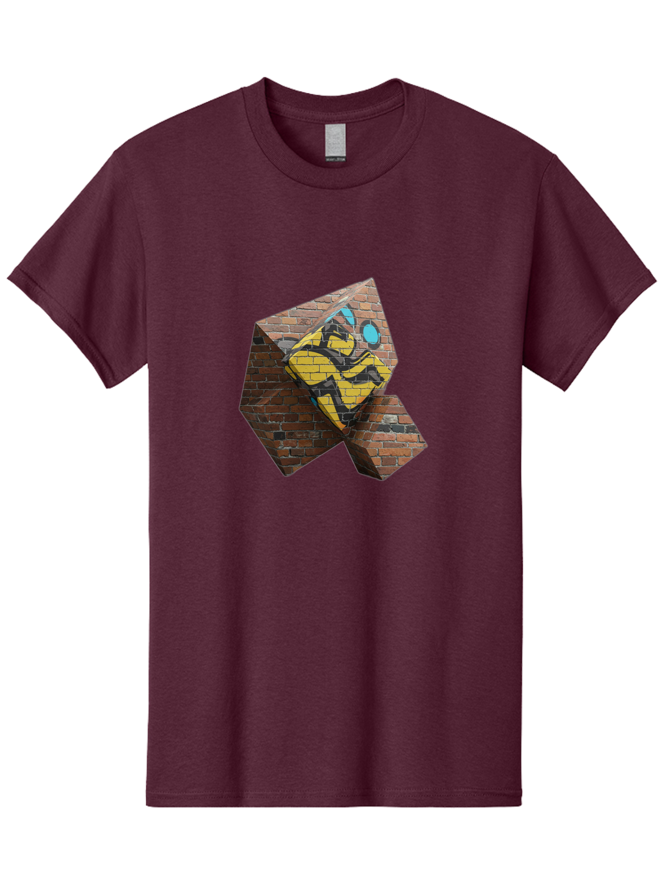 Graffiti-Peace-Sign Men'S Graphic Tee, 100% Cotton, Comfortable Casual Summer Wear, Machine Washable, Graffiti Art, Street Art, Urban Culture, Vandalism, Yellow And Black Colors, Abstract Design, Fragmented Brick Wall, 3D Effect, Bad165
