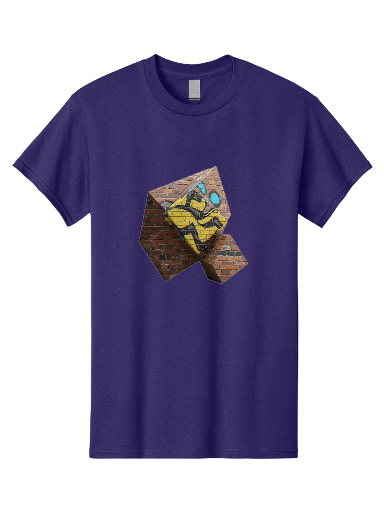 Graffiti-Peace-Sign Men'S Graphic Tee, 100% Cotton, Comfortable Casual Summer Wear, Machine Washable, Graffiti Art, Street Art, Urban Culture, Vandalism, Yellow And Black Colors, Abstract Design, Fragmented Brick Wall, 3D Effect, Bad165