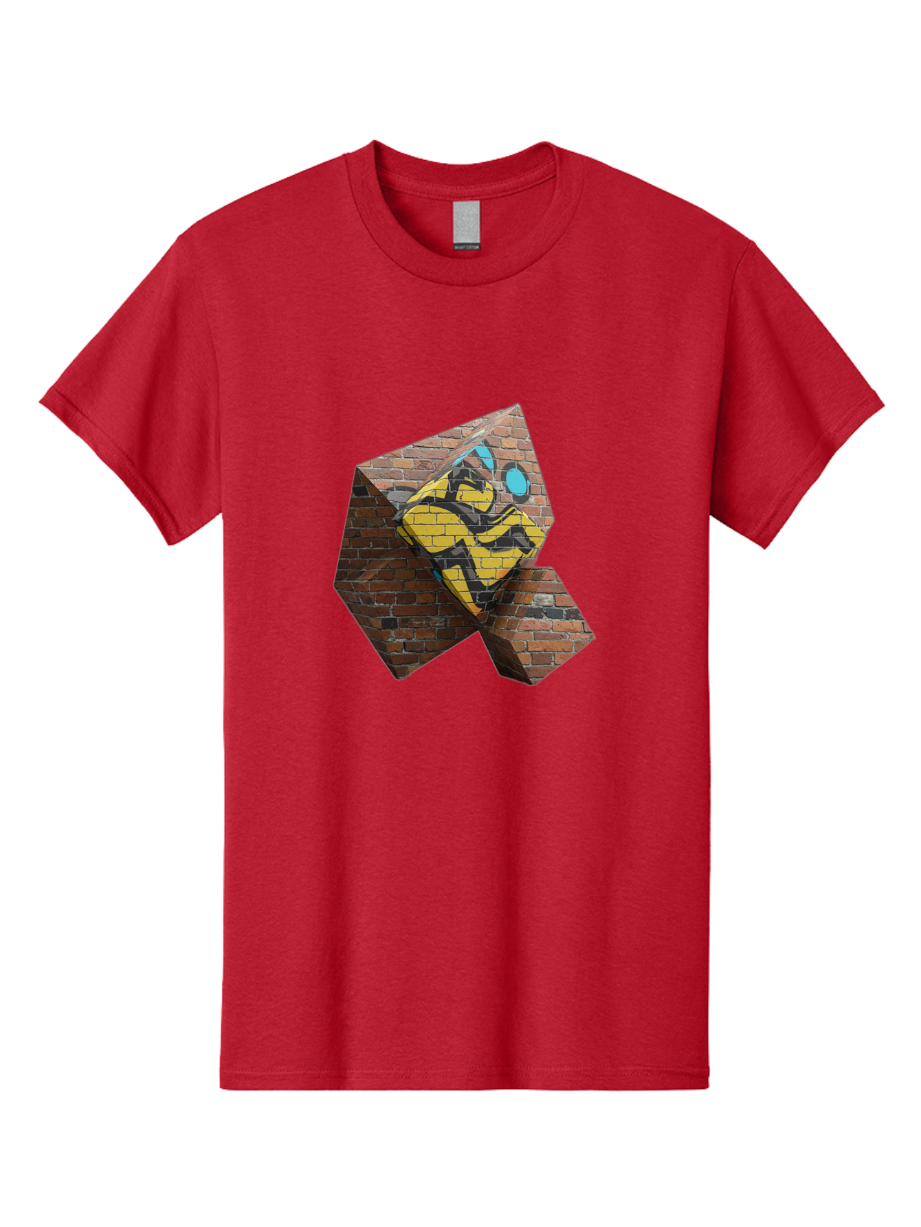 Graffiti-Peace-Sign Men'S Graphic Tee, 100% Cotton, Comfortable Casual Summer Wear, Machine Washable, Graffiti Art, Street Art, Urban Culture, Vandalism, Yellow And Black Colors, Abstract Design, Fragmented Brick Wall, 3D Effect, Bad165
