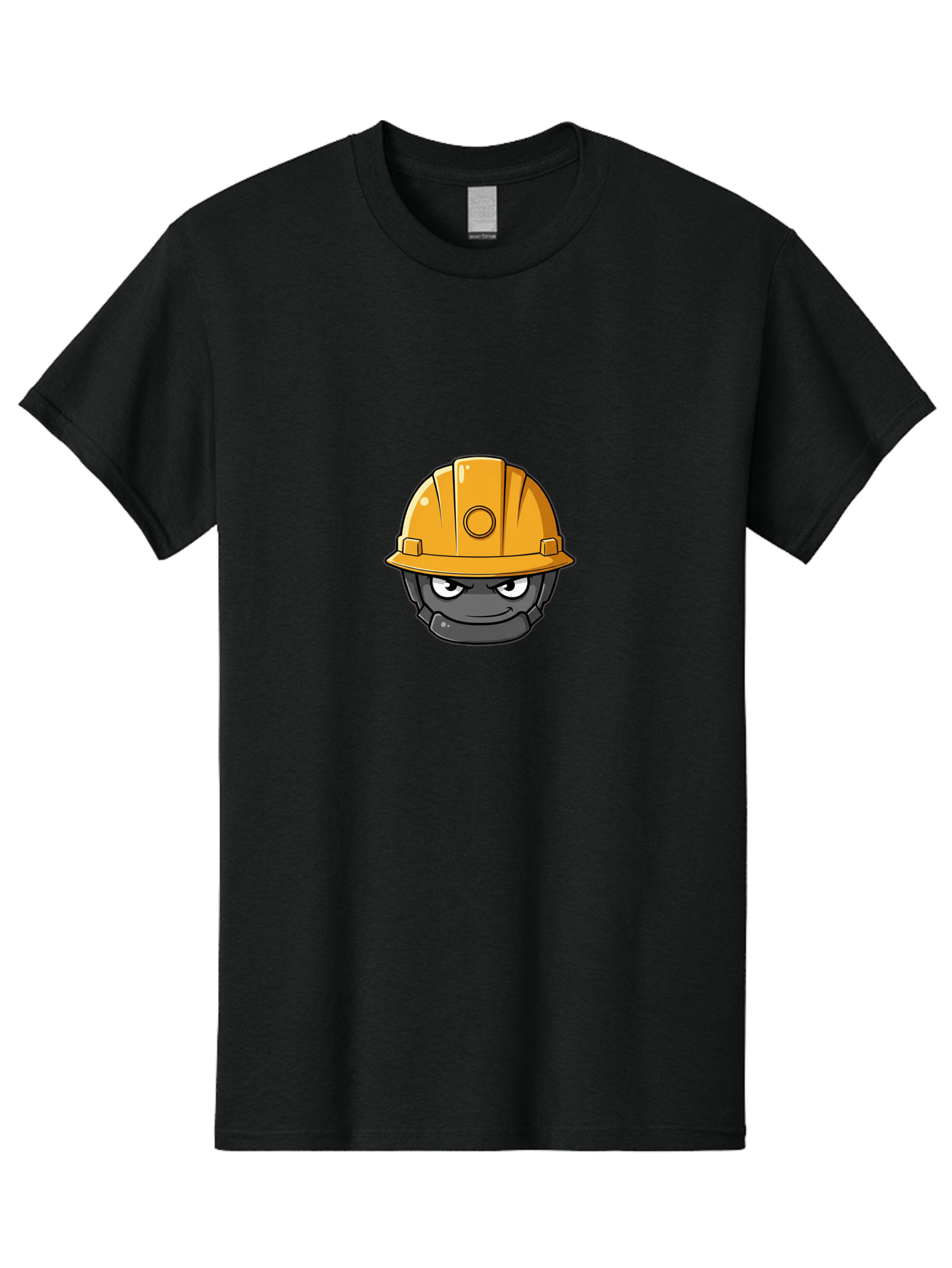 Gray-Character-In-Orange-Hard-Hat Men'S Graphic Tee, 100% Cotton, Comfortable Casual Summer Wear, Machine Washable, Construction Worker, Hard Hat, Yellow Helmet, Menacing Face, Construction Site, Laborer, Worker, Industry, Safety Gear, Bad168