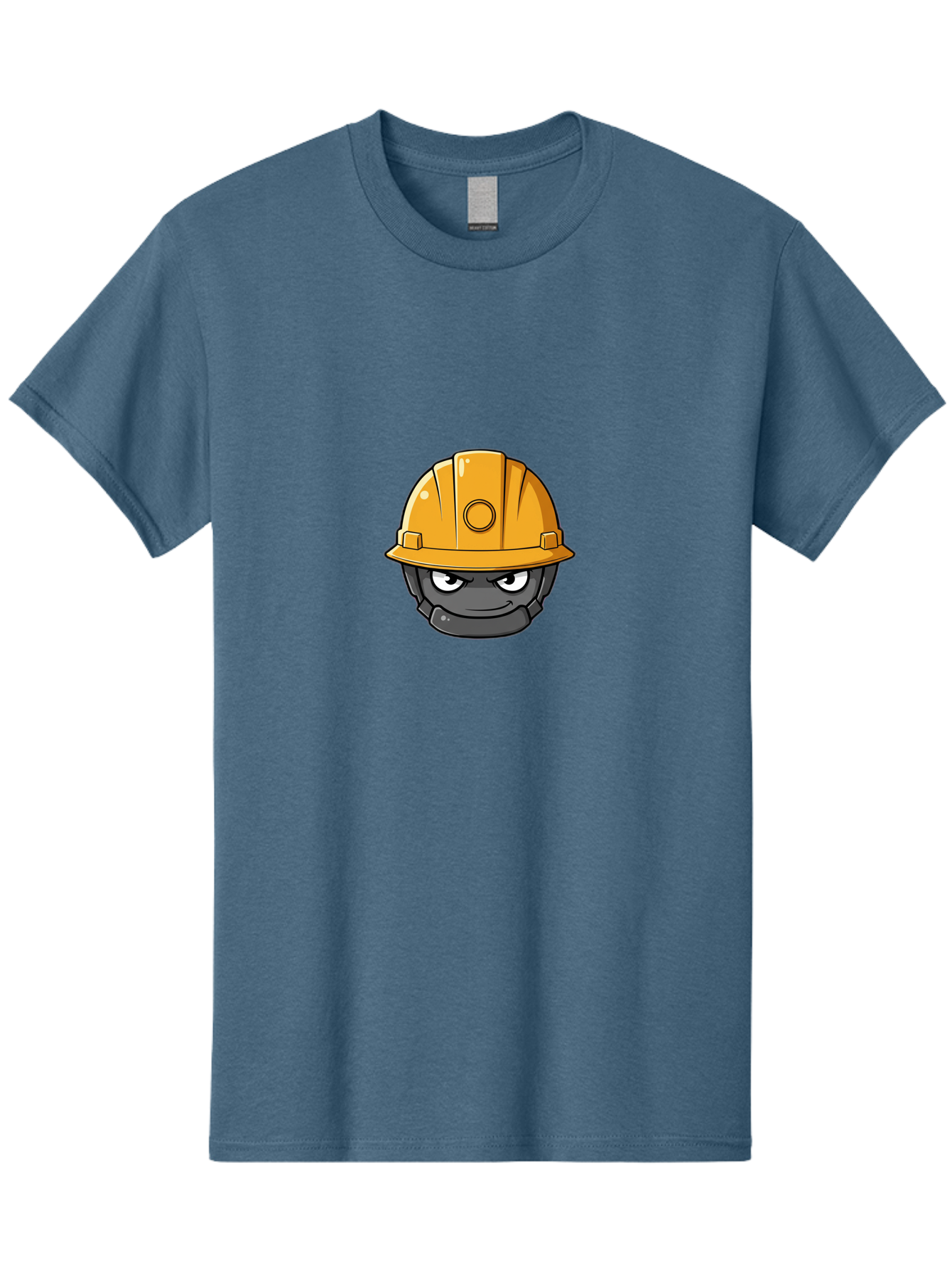 Gray-Character-In-Orange-Hard-Hat Men'S Graphic Tee, 100% Cotton, Comfortable Casual Summer Wear, Machine Washable, Construction Worker, Hard Hat, Yellow Helmet, Menacing Face, Construction Site, Laborer, Worker, Industry, Safety Gear, Bad168