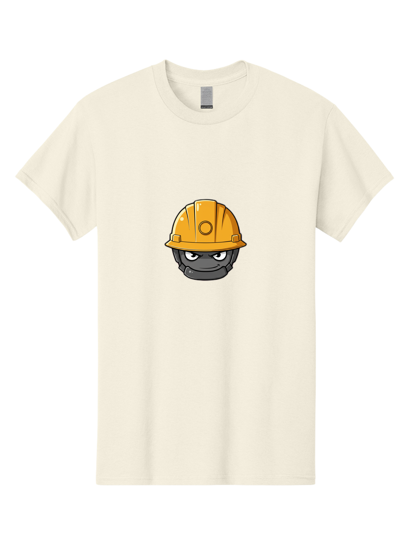 Gray-Character-In-Orange-Hard-Hat Men'S Graphic Tee, 100% Cotton, Comfortable Casual Summer Wear, Machine Washable, Construction Worker, Hard Hat, Yellow Helmet, Menacing Face, Construction Site, Laborer, Worker, Industry, Safety Gear, Bad168