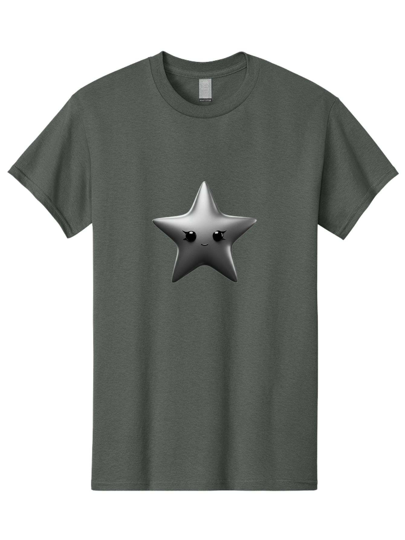 Grey-Star Men'S Graphic Tee, 100% Cotton, Comfortable Casual Summer Wear, Machine Washable, Cartoon Star, Silver Star, Cute Star, Feminine Face, Shiny, Glossy, Adorable, Charming, Whimsical, Fantasy Bad169
