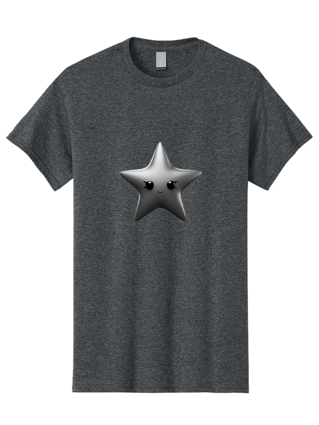 Grey-Star Men'S Graphic Tee, 100% Cotton, Comfortable Casual Summer Wear, Machine Washable, Cartoon Star, Silver Star, Cute Star, Feminine Face, Shiny, Glossy, Adorable, Charming, Whimsical, Fantasy Bad169