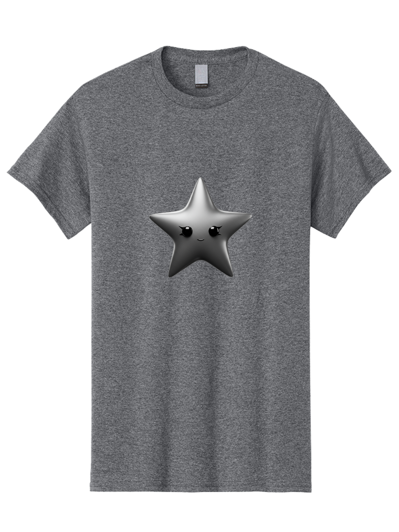 Grey-Star Men'S Graphic Tee, 100% Cotton, Comfortable Casual Summer Wear, Machine Washable, Cartoon Star, Silver Star, Cute Star, Feminine Face, Shiny, Glossy, Adorable, Charming, Whimsical, Fantasy Bad169