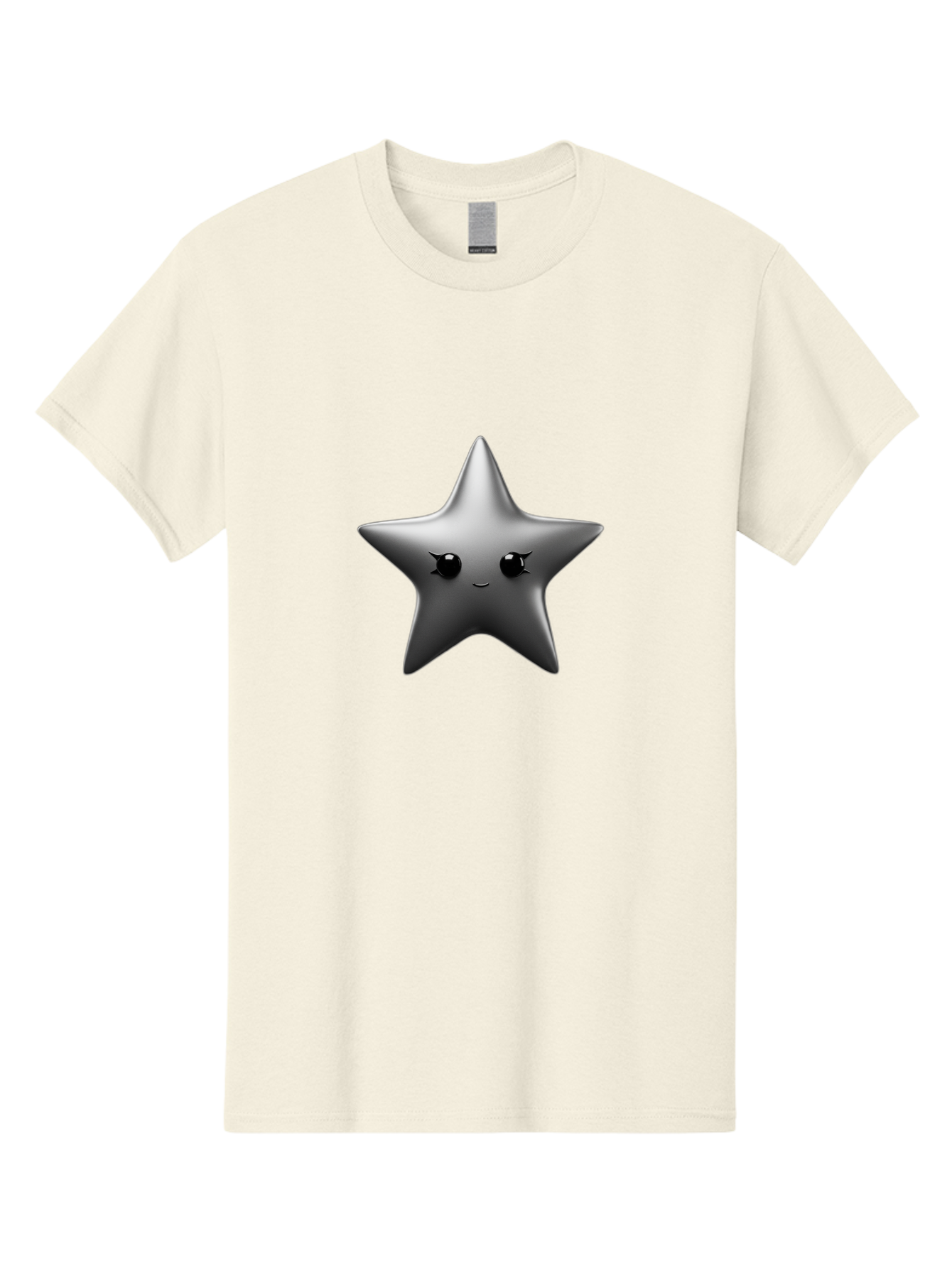 Grey-Star Men'S Graphic Tee, 100% Cotton, Comfortable Casual Summer Wear, Machine Washable, Cartoon Star, Silver Star, Cute Star, Feminine Face, Shiny, Glossy, Adorable, Charming, Whimsical, Fantasy Bad169