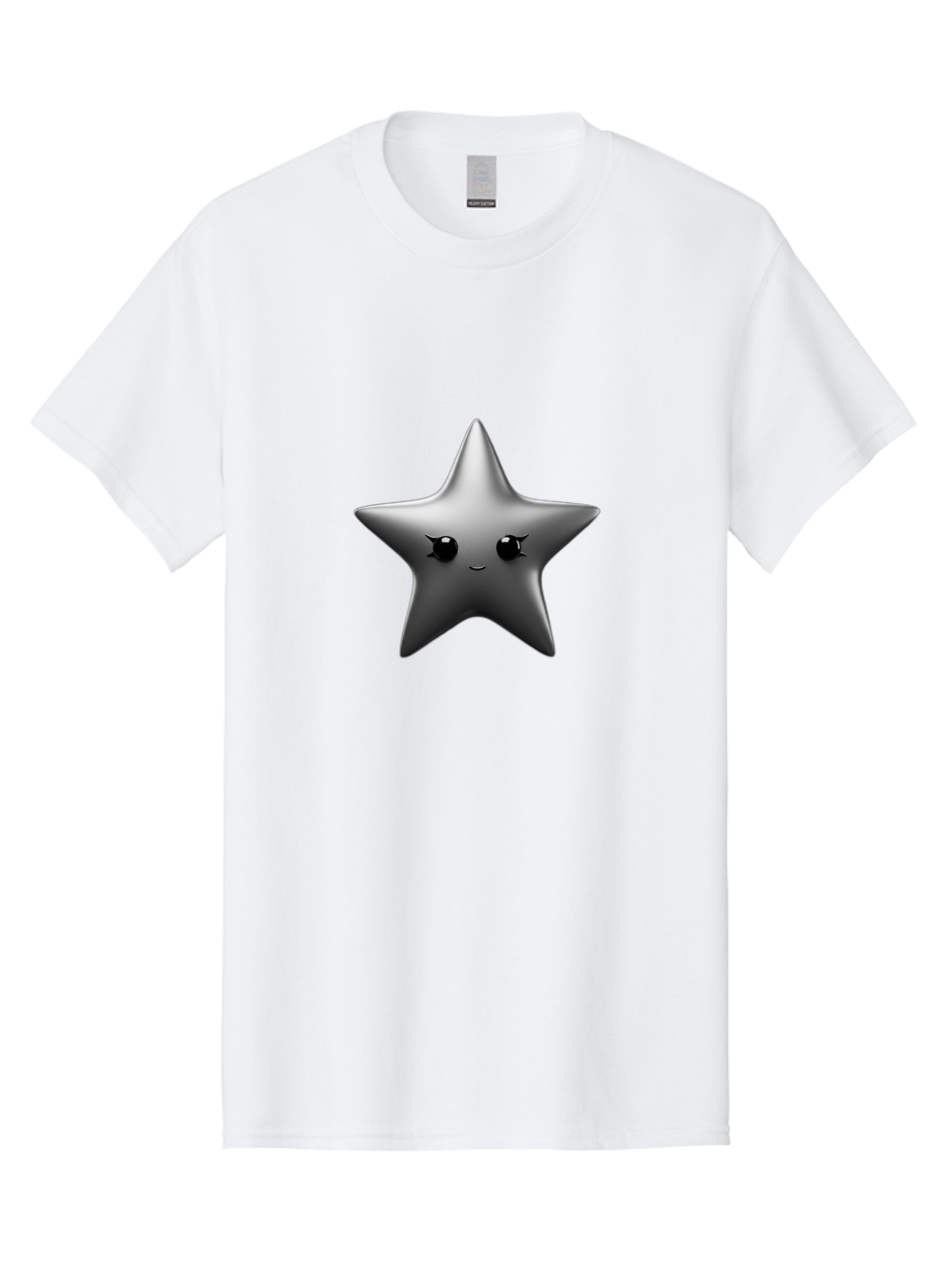 Grey-Star Men'S Graphic Tee, 100% Cotton, Comfortable Casual Summer Wear, Machine Washable, Cartoon Star, Silver Star, Cute Star, Feminine Face, Shiny, Glossy, Adorable, Charming, Whimsical, Fantasy Bad169
