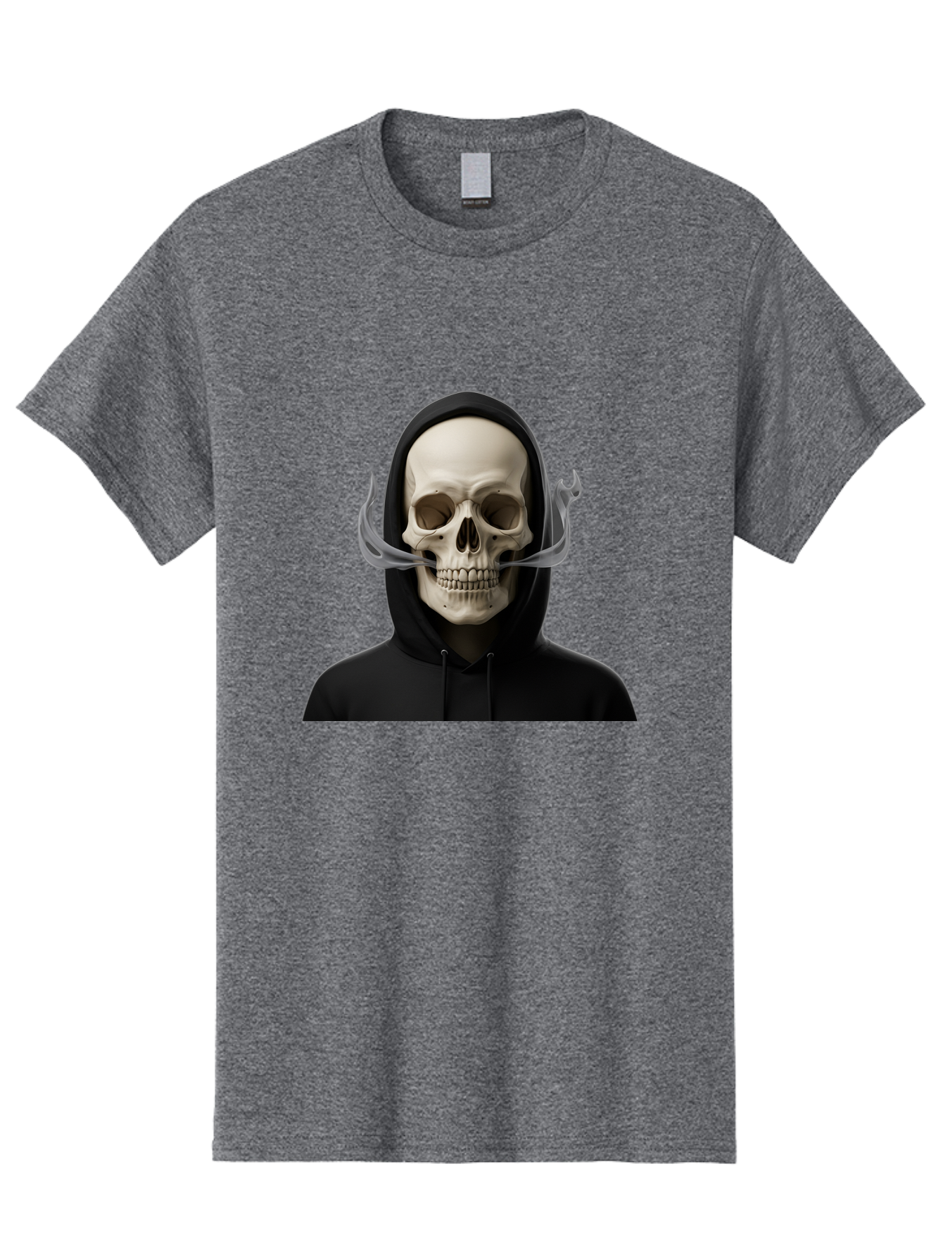 Grim-Reaper-Skull Men'S Graphic Tee, 100% Cotton, Comfortable Casual Summer Wear, Machine Washable, Skull Wearing Hoodie, Ghostly Figure, Surreal Art, Mystical Creature, Dark Fantasy, Eerie Atmosphere, Gothic Style, Mysterious Entity, Bad170