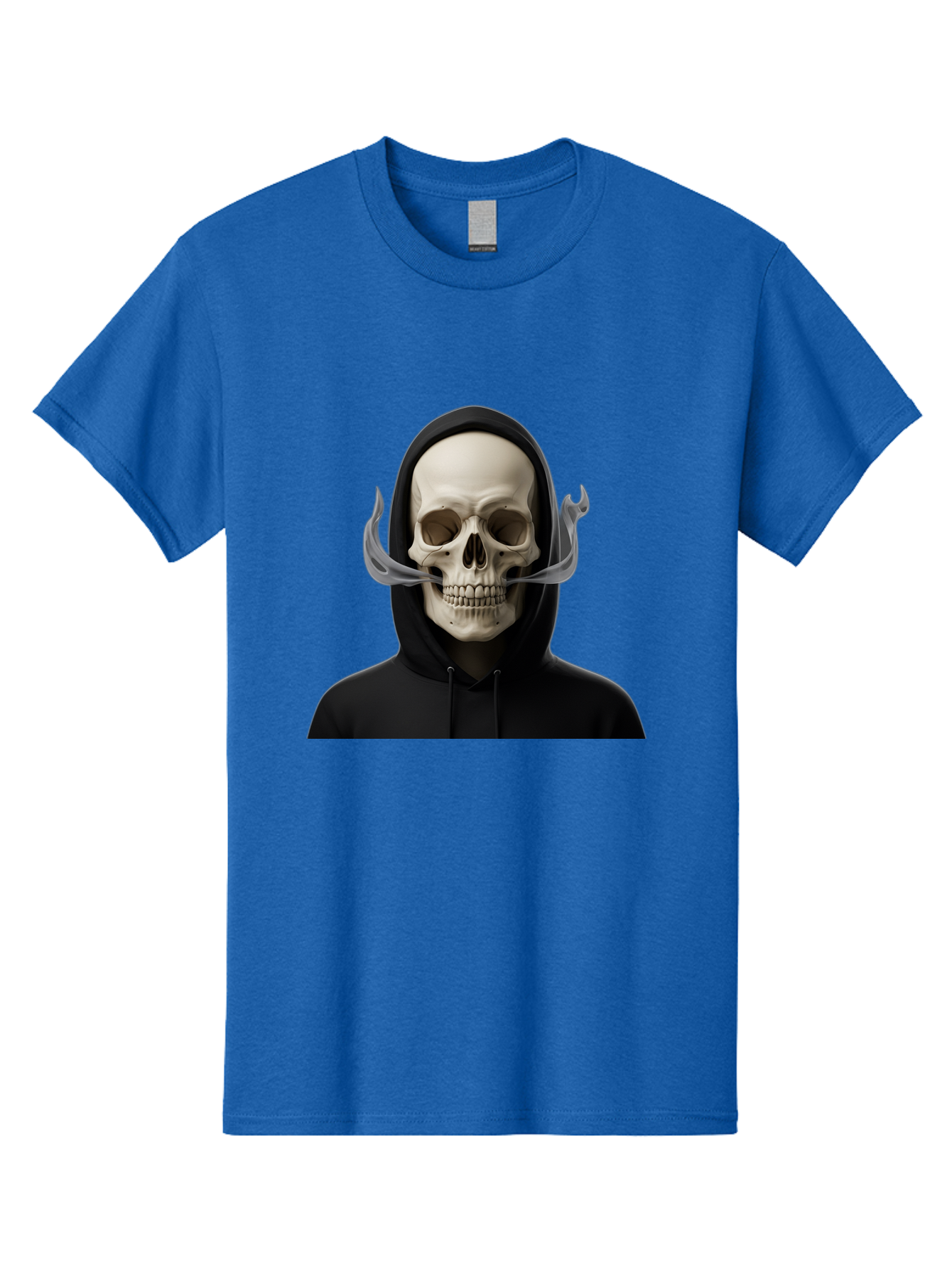 Grim-Reaper-Skull Men'S Graphic Tee, 100% Cotton, Comfortable Casual Summer Wear, Machine Washable, Skull Wearing Hoodie, Ghostly Figure, Surreal Art, Mystical Creature, Dark Fantasy, Eerie Atmosphere, Gothic Style, Mysterious Entity, Bad170