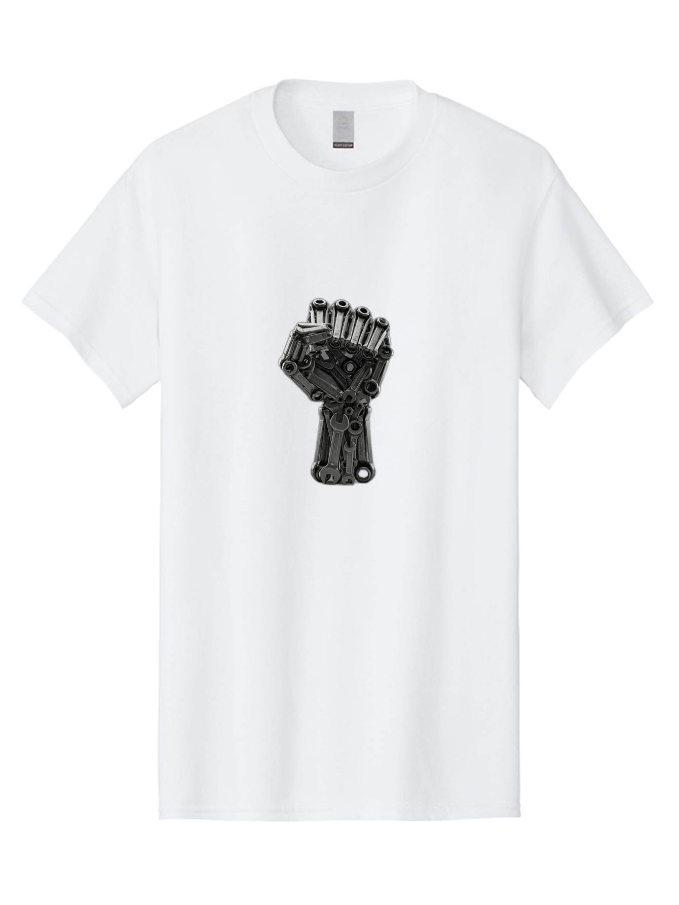 Gun-Hand Men'S Graphic Tee, 100% Cotton, Comfortable Casual Summer Wear, Machine Washable, Hand Made From Guns, Gun Violence, Protest Art, Mechanical Hand, Creative Sculpture, Social Commentary, Symbolic Representation, Powerful Statement, Bad173
