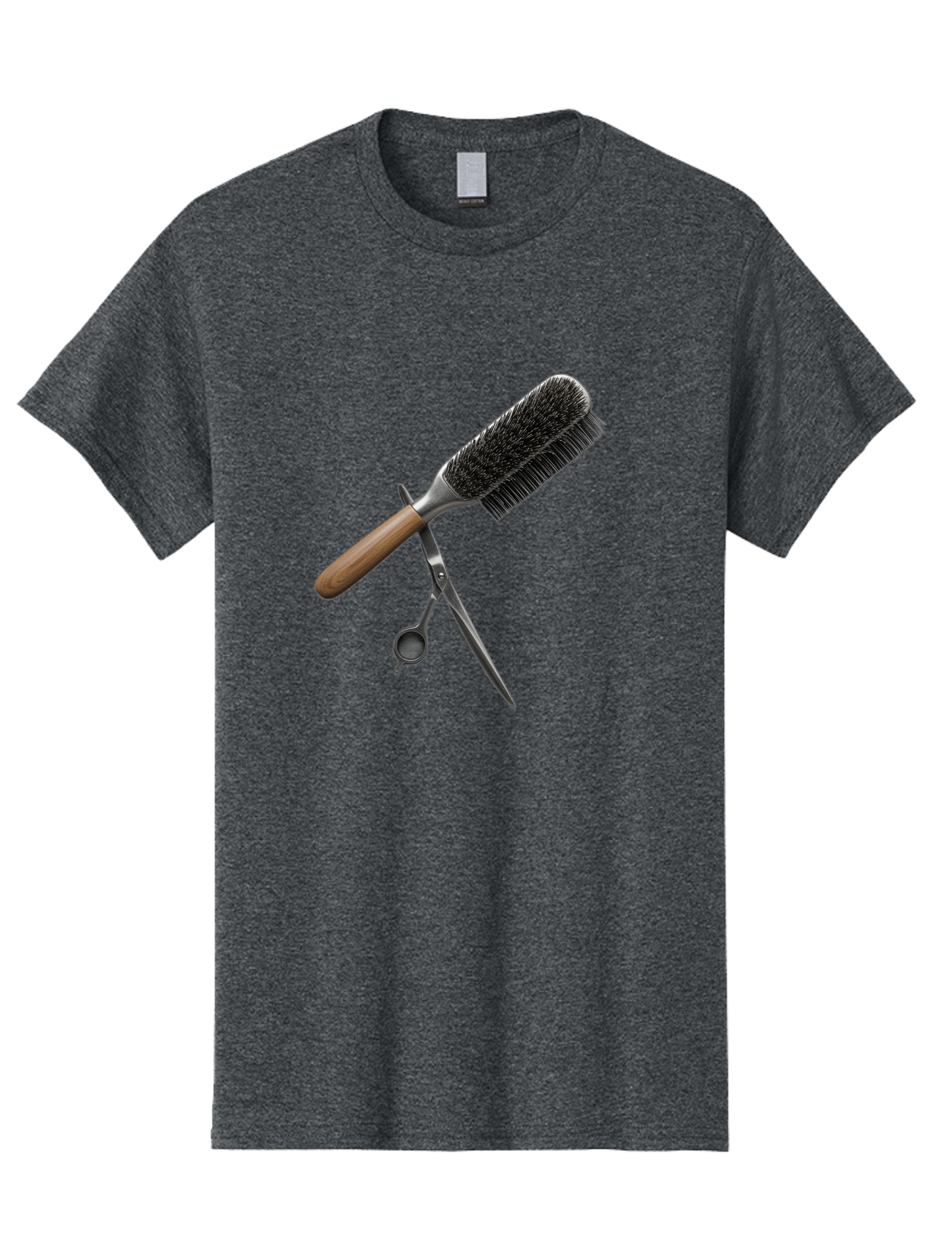Hairbrush-And-Scissors Men'S Graphic Tee, 100% Cotton, Comfortable Casual Summer Wear, Machine Washable, Hair Cutting Tools, Hair Care, Styling Equipment, Salon Essentials, Grooming Accessories, Round Brush, Scissors Bad175