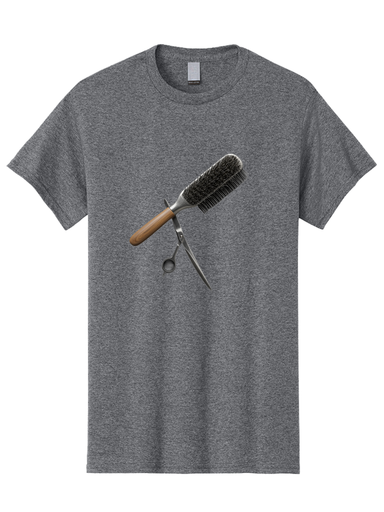 Hairbrush-And-Scissors Men'S Graphic Tee, 100% Cotton, Comfortable Casual Summer Wear, Machine Washable, Hair Cutting Tools, Hair Care, Styling Equipment, Salon Essentials, Grooming Accessories, Round Brush, Scissors Bad175
