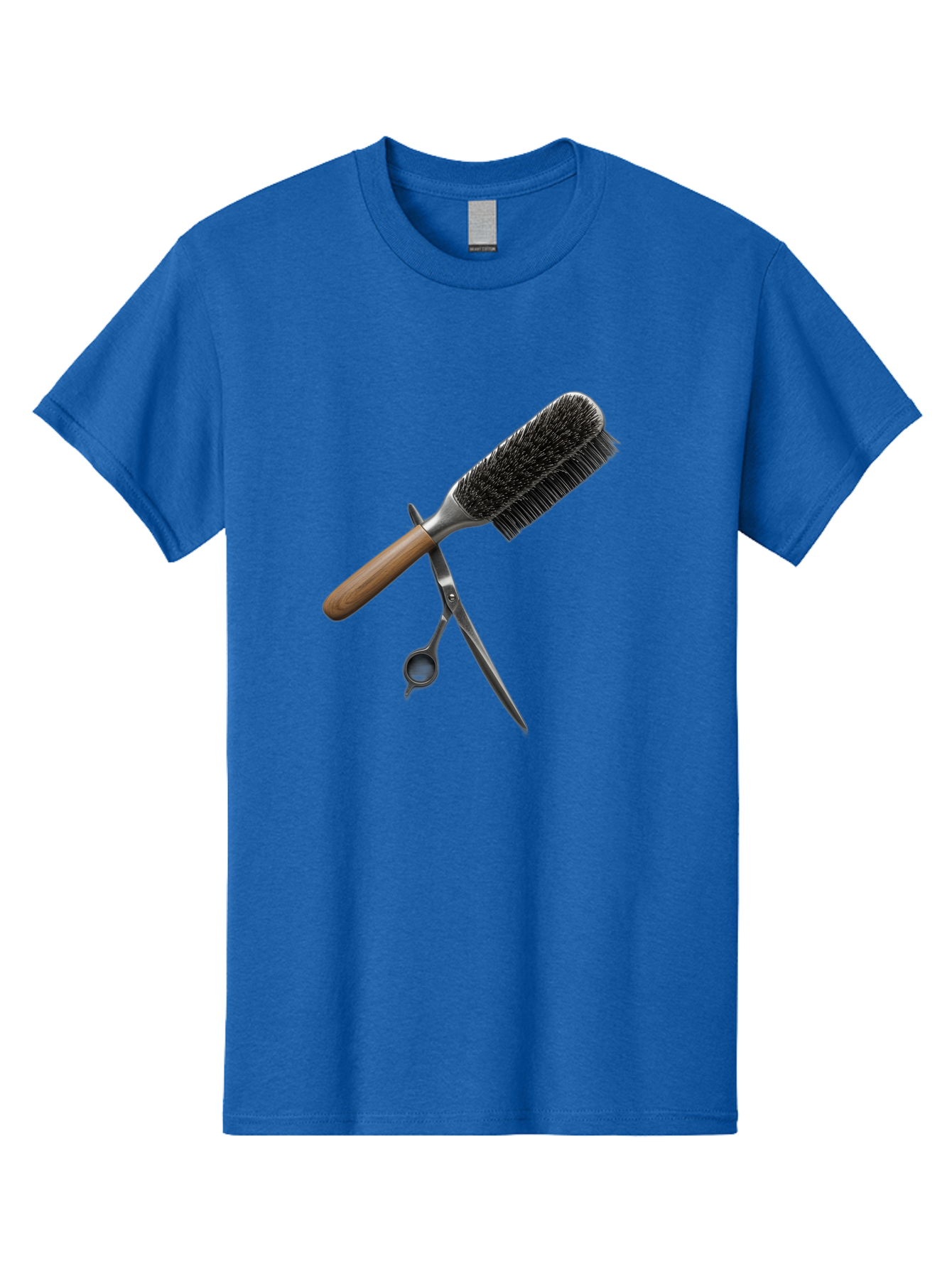 Hairbrush-And-Scissors Men'S Graphic Tee, 100% Cotton, Comfortable Casual Summer Wear, Machine Washable, Hair Cutting Tools, Hair Care, Styling Equipment, Salon Essentials, Grooming Accessories, Round Brush, Scissors Bad175