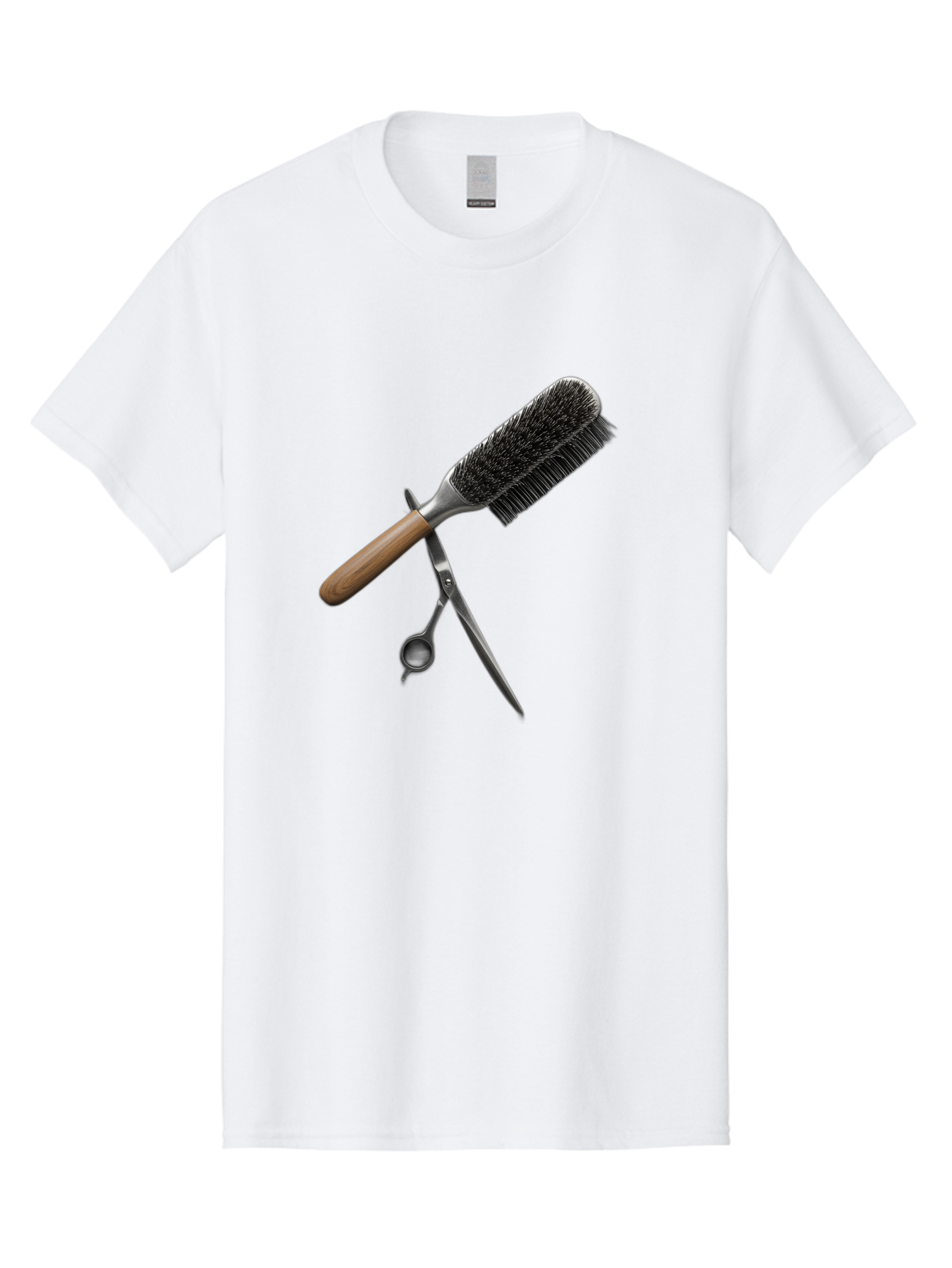 Hairbrush-And-Scissors Men'S Graphic Tee, 100% Cotton, Comfortable Casual Summer Wear, Machine Washable, Hair Cutting Tools, Hair Care, Styling Equipment, Salon Essentials, Grooming Accessories, Round Brush, Scissors Bad175