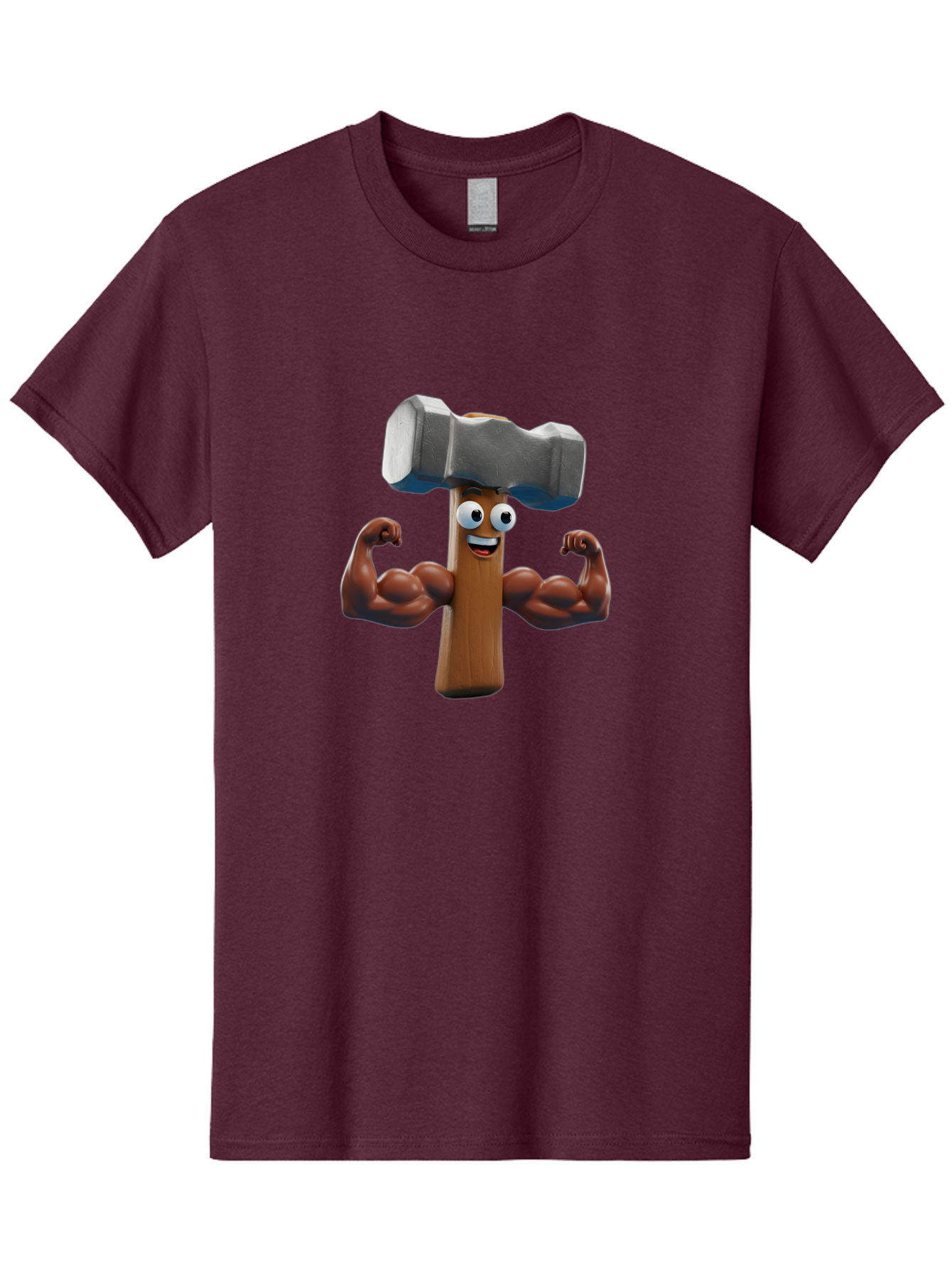 Hammer Men'S Graphic Tee, 100% Cotton, Comfortable Casual Summer Wear, Machine Washable, Cartoon Nail, Muscular Arms, Flexing Biceps, Funny Character, Hammer On Head, Playful Humor, Comical Pose, Anthropomorphic Object, Whimsical Design Bad182