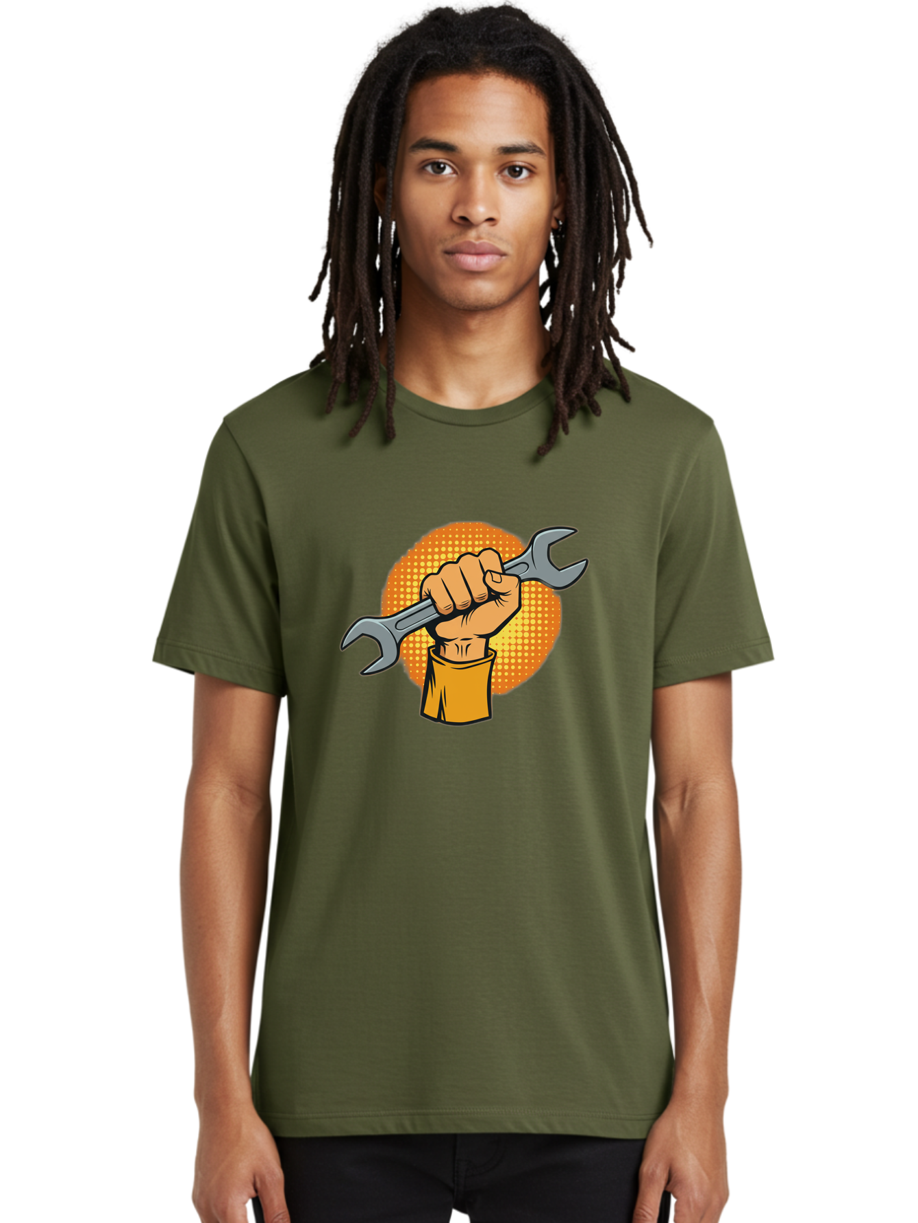 Hand-Holding-Spanner Men'S Graphic Tee, 100% Cotton, Comfortable Casual Summer Wear, Machine Washable, Hand Holding Wrench, Diy Repair, Mechanic Tools, Toolbox Essentials, Handyman Work, Repair Services, Construction Equipment, Bad184