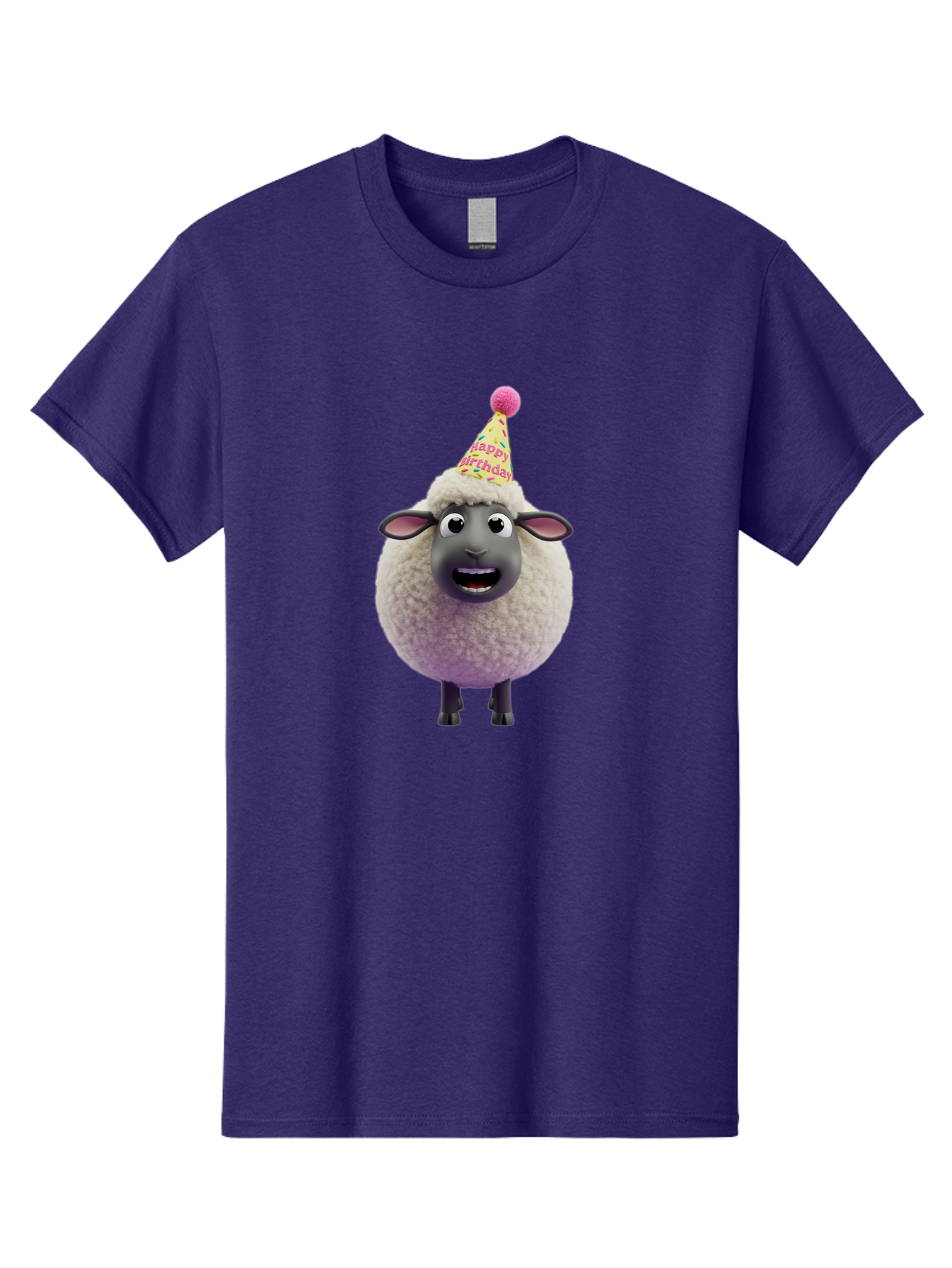 Happy-Birthday-Sheep Men'S Graphic Tee, 100% Cotton, Comfortable Casual Summer Wear, Machine Washable, Sheep In Party Hat, Happy Birthday, Cute Cartoon Character, Funny Animal, Celebration, Birthday Party, Fluffy Sheep, Cartoon Sheep, Bad189