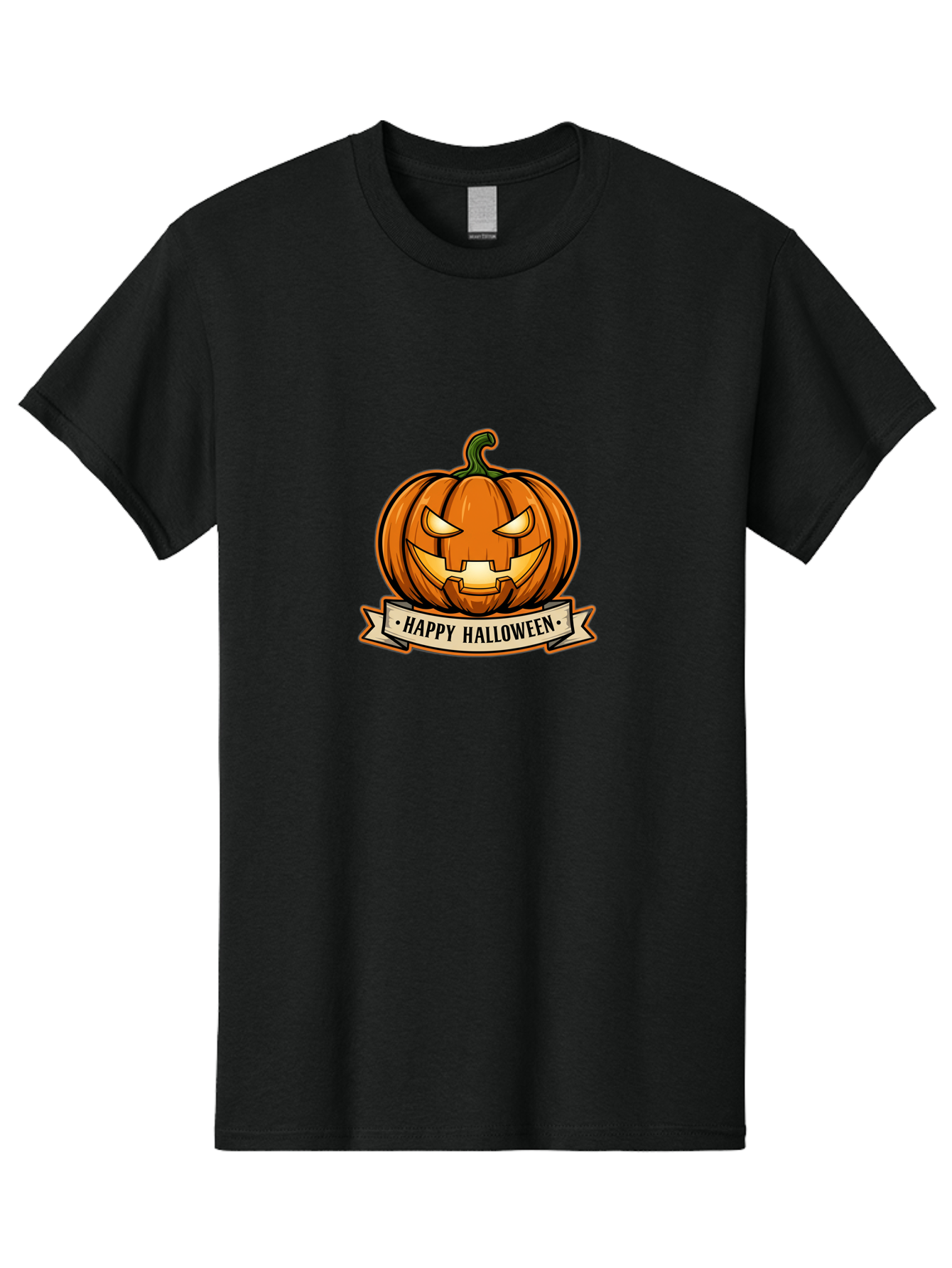 Happy-Halloween-Jack-O-Lantern Men'S Graphic Tee, 100% Cotton, Comfortable Casual Summer Wear, Machine Washable, Jack-O-Lantern, Halloween Pumpkin, Spooky Face, Orange Pumpkin, Festive Design, Happy Halloween Banner, Cartoon Illustration, Bad191