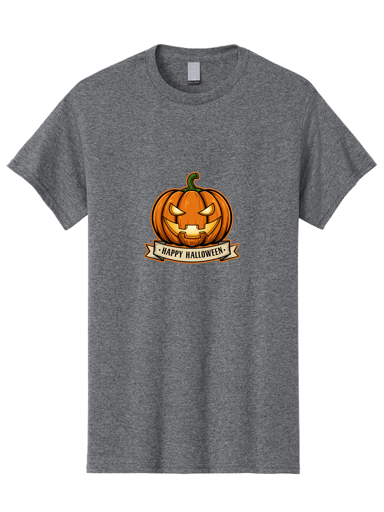 Happy-Halloween-Jack-O-Lantern Men'S Graphic Tee, 100% Cotton, Comfortable Casual Summer Wear, Machine Washable, Jack-O-Lantern, Halloween Pumpkin, Spooky Face, Orange Pumpkin, Festive Design, Happy Halloween Banner, Cartoon Illustration, Bad191
