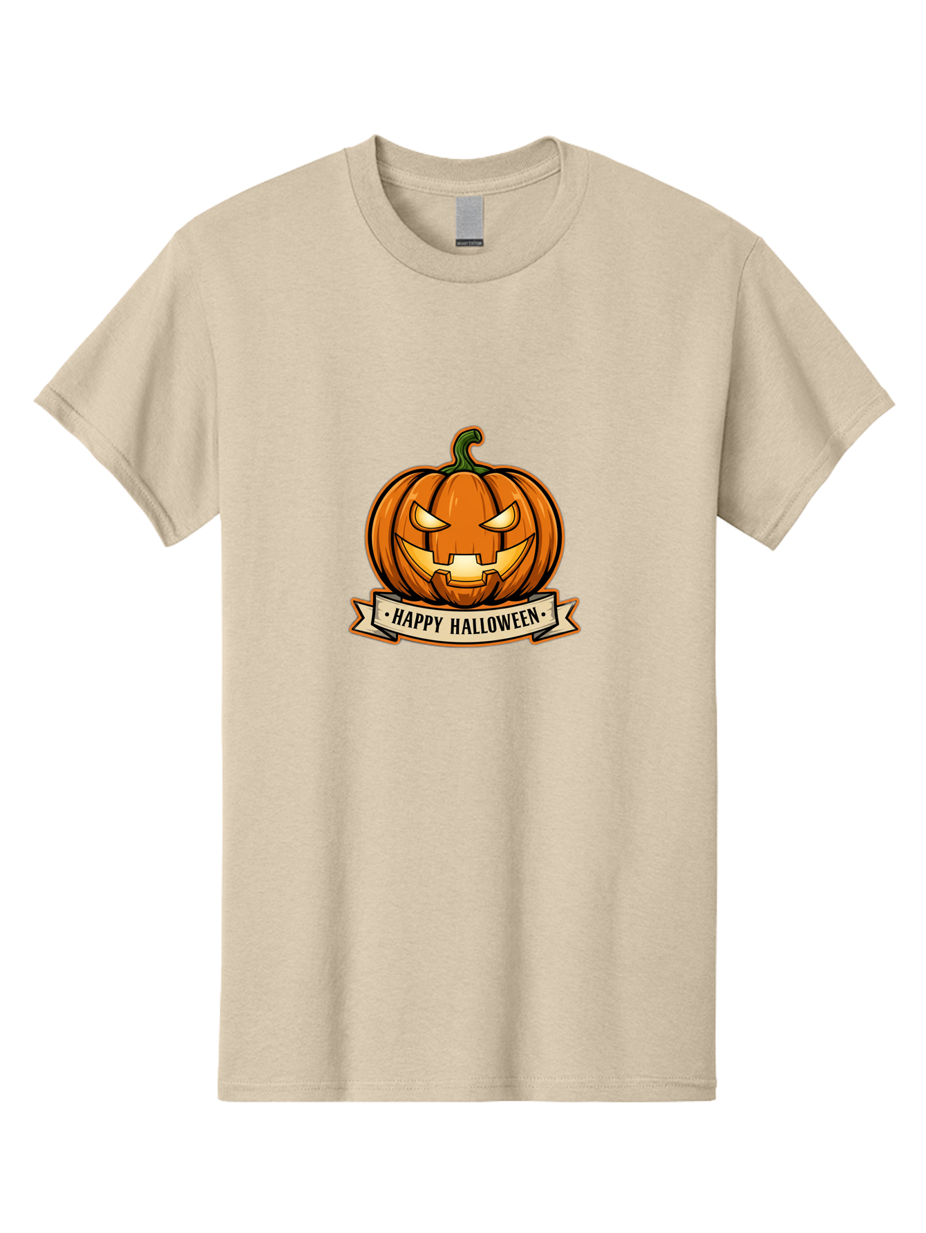 Happy-Halloween-Jack-O-Lantern Men'S Graphic Tee, 100% Cotton, Comfortable Casual Summer Wear, Machine Washable, Jack-O-Lantern, Halloween Pumpkin, Spooky Face, Orange Pumpkin, Festive Design, Happy Halloween Banner, Cartoon Illustration, Bad191