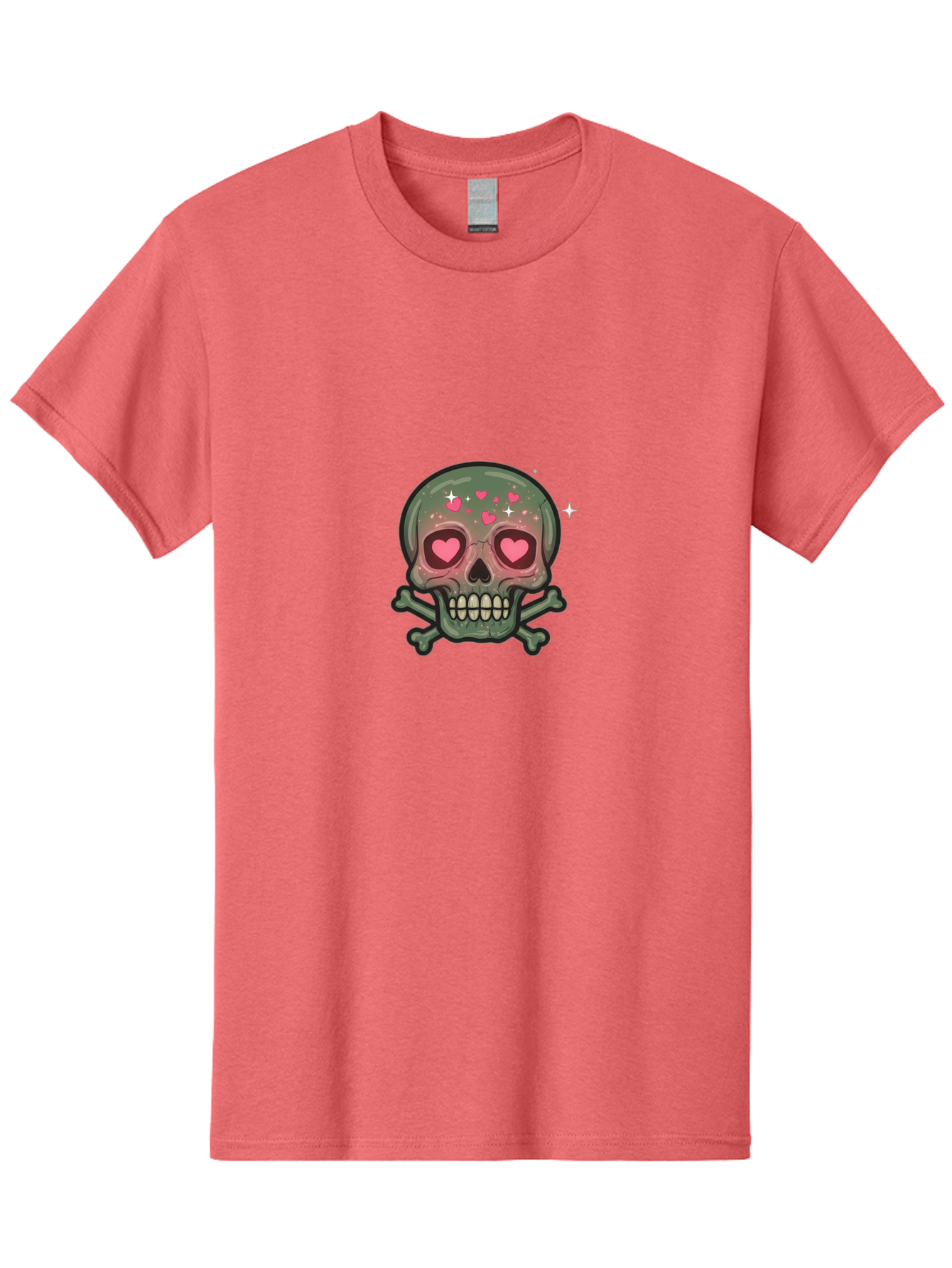 Heart-Eyes-Skull Men'S Graphic Tee, 100% Cotton, Comfortable Casual Summer Wear, Machine Washable, Cartoon Skull, Heart Eyes, Crossbones, Pink Hearts, Sparkles, Cute Skeleton, Quirky Design, Kawaii Art, Goth Charm, Edgy Aesthetic Bad194