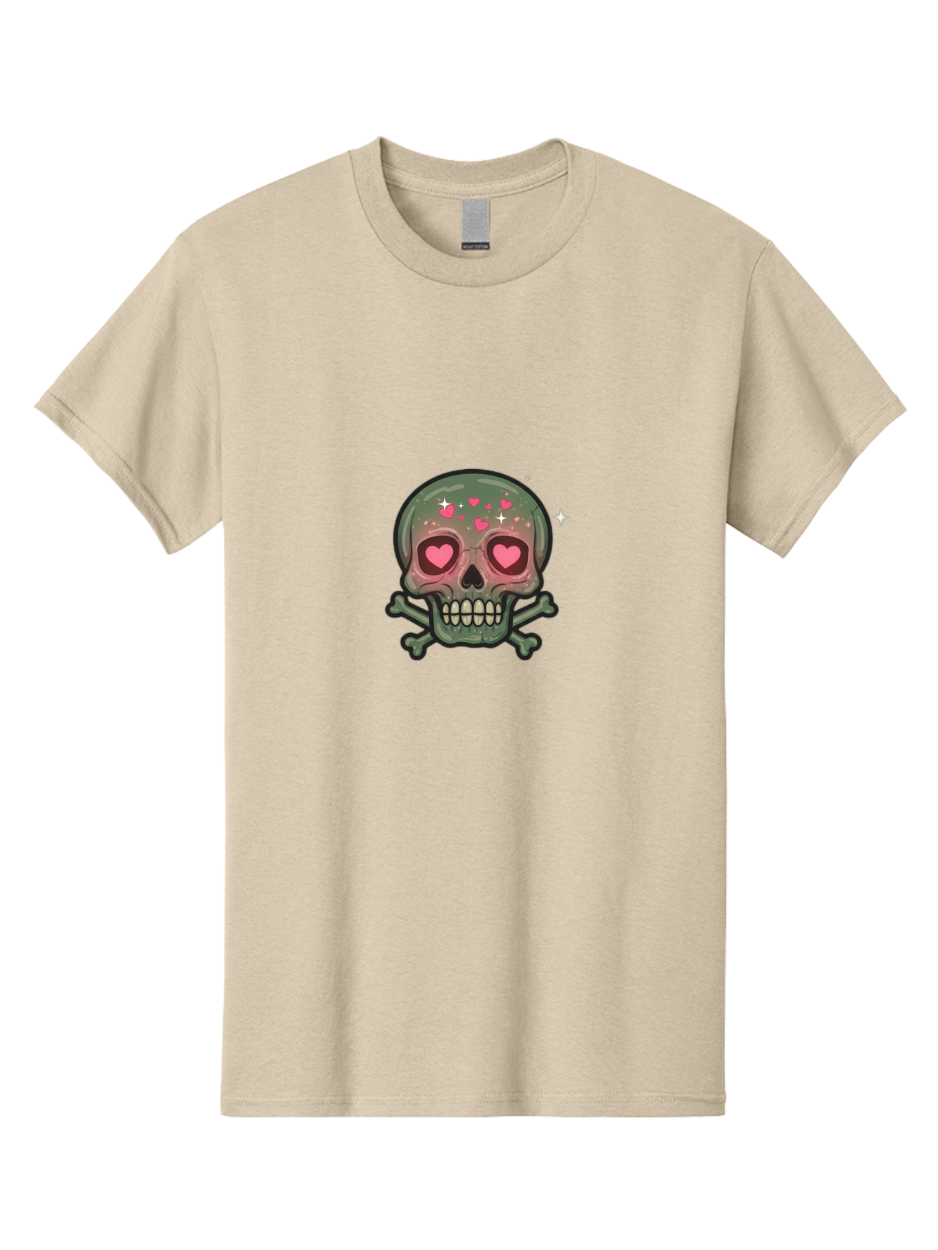 Heart-Eyes-Skull Men'S Graphic Tee, 100% Cotton, Comfortable Casual Summer Wear, Machine Washable, Cartoon Skull, Heart Eyes, Crossbones, Pink Hearts, Sparkles, Cute Skeleton, Quirky Design, Kawaii Art, Goth Charm, Edgy Aesthetic Bad194