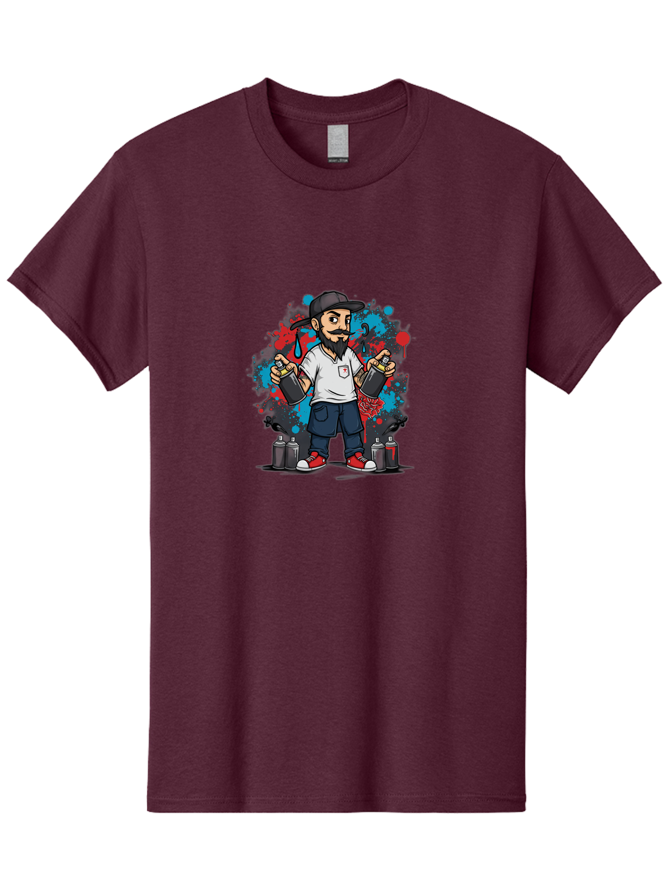 Hip-Hop-Bearded-Man Men'S Graphic Tee, 100% Cotton, Comfortable Casual Summer Wear, Machine Washable, Street Art, Graffiti Artist, Urban Culture, Spray Paint, Vibrant Colors, Bold Expression, Artistic Creativity, Tattooed Arms, Casual Wear Bad195