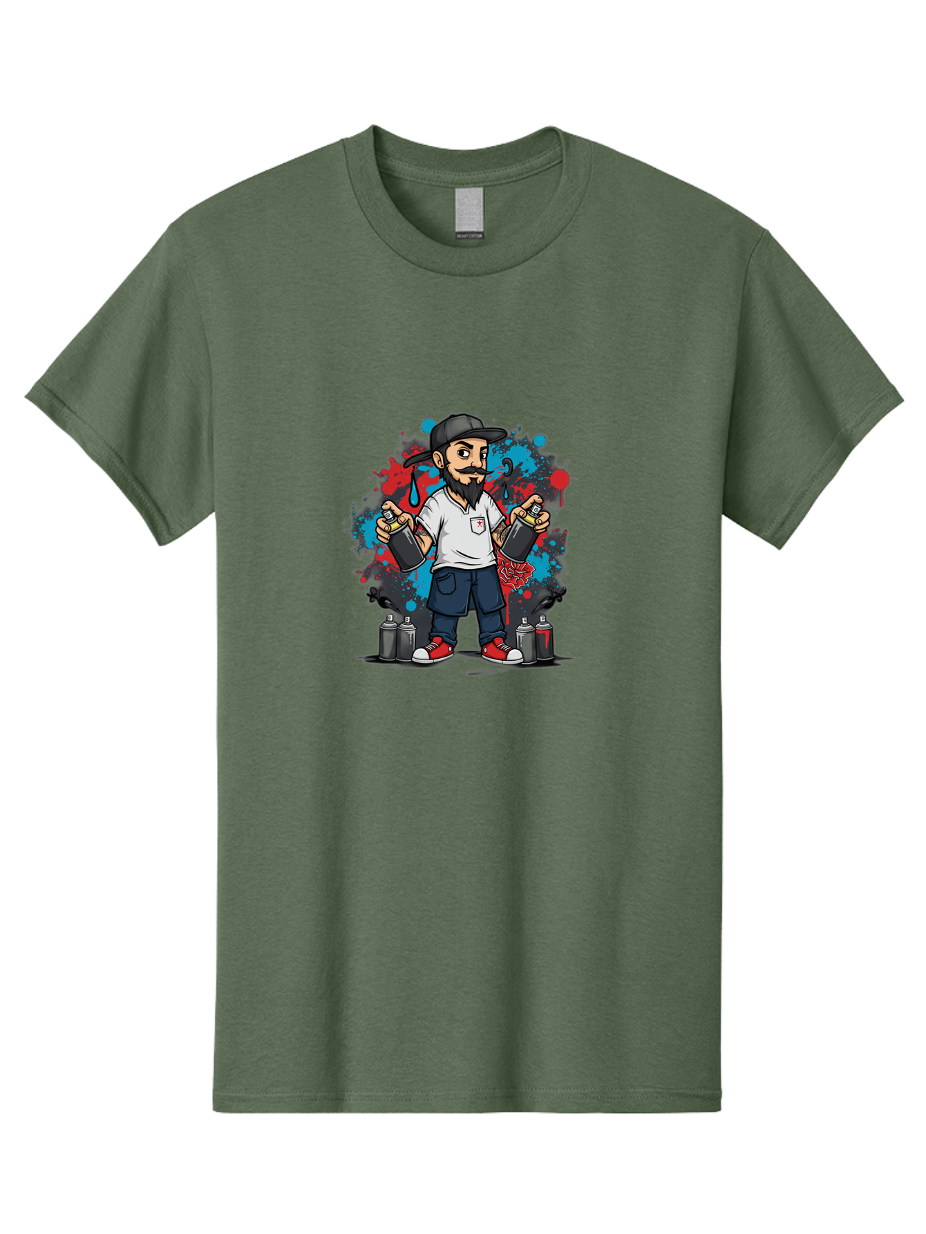 Hip-Hop-Bearded-Man Men'S Graphic Tee, 100% Cotton, Comfortable Casual Summer Wear, Machine Washable, Street Art, Graffiti Artist, Urban Culture, Spray Paint, Vibrant Colors, Bold Expression, Artistic Creativity, Tattooed Arms, Casual Wear Bad195