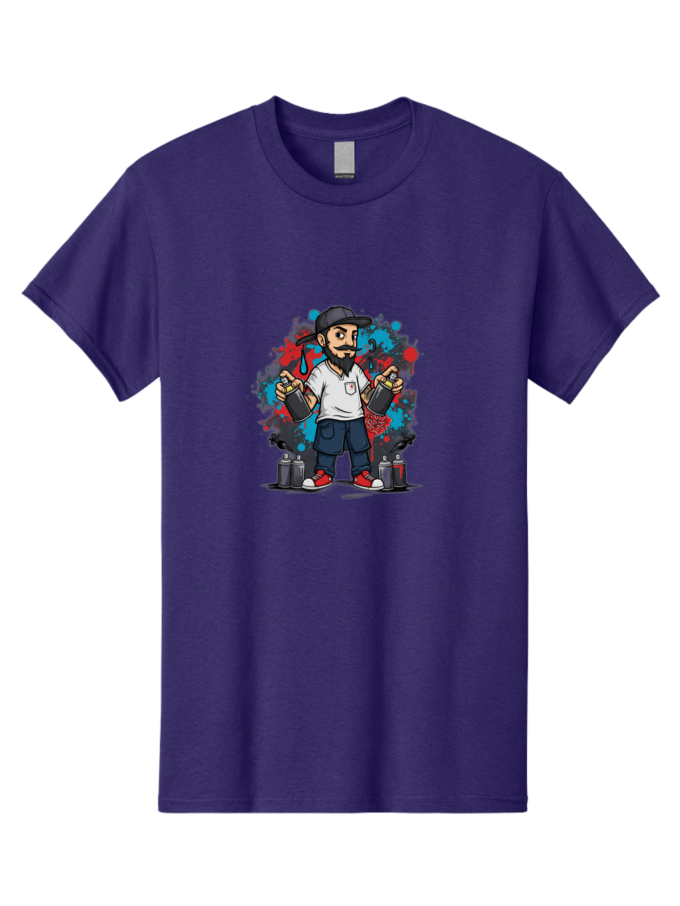 Hip-Hop-Bearded-Man Men'S Graphic Tee, 100% Cotton, Comfortable Casual Summer Wear, Machine Washable, Street Art, Graffiti Artist, Urban Culture, Spray Paint, Vibrant Colors, Bold Expression, Artistic Creativity, Tattooed Arms, Casual Wear Bad195