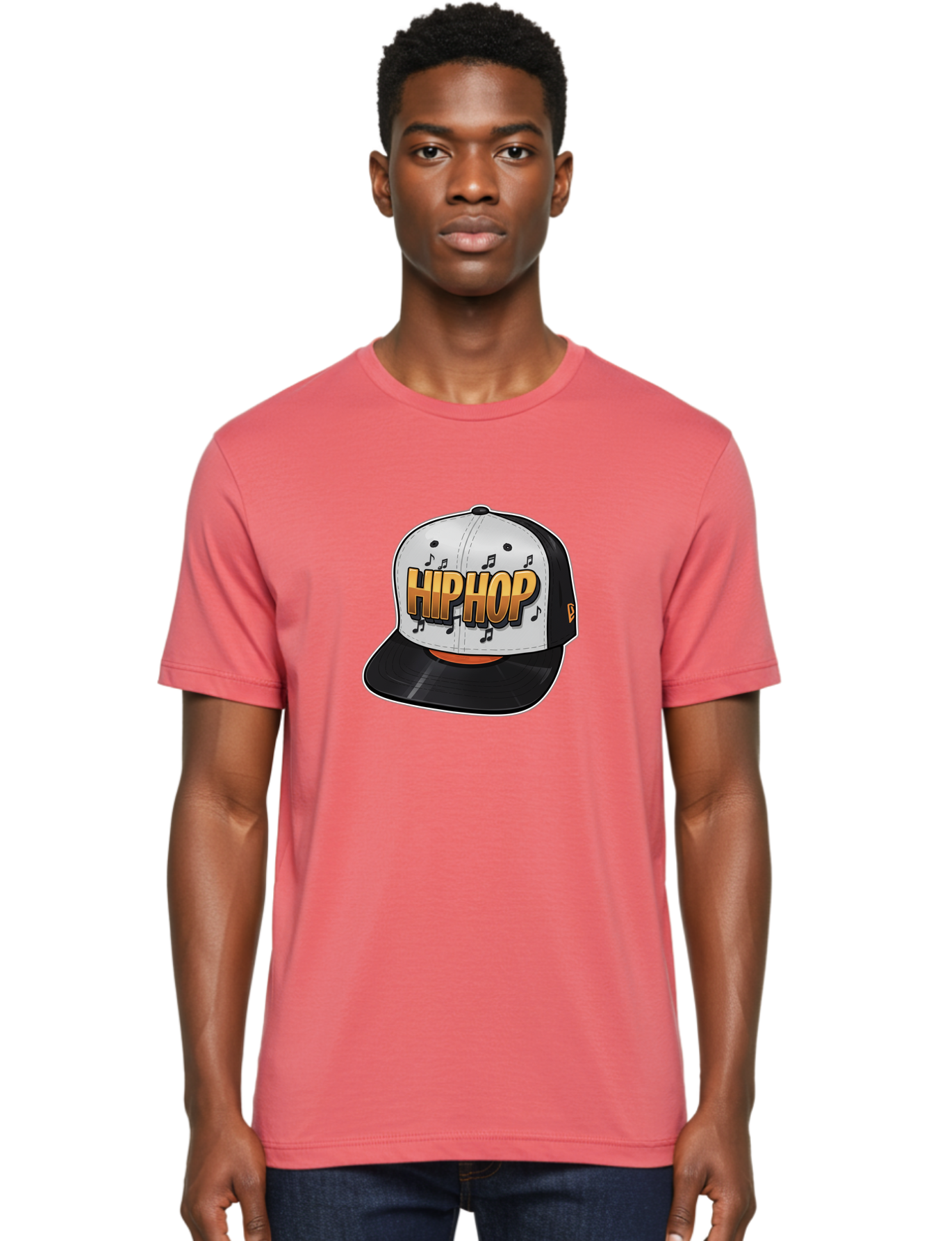 Hip-Hop Men'S Graphic Tee, 100% Cotton, Comfortable Casual Summer Wear, Machine Washable, Hip Hop Hat, Snapback Cap, Streetwear Fashion, Musical Notes, Bold Graphics, Urban Style, Trendy Accessories, Rap Culture, Stylish Headwear, Bad197