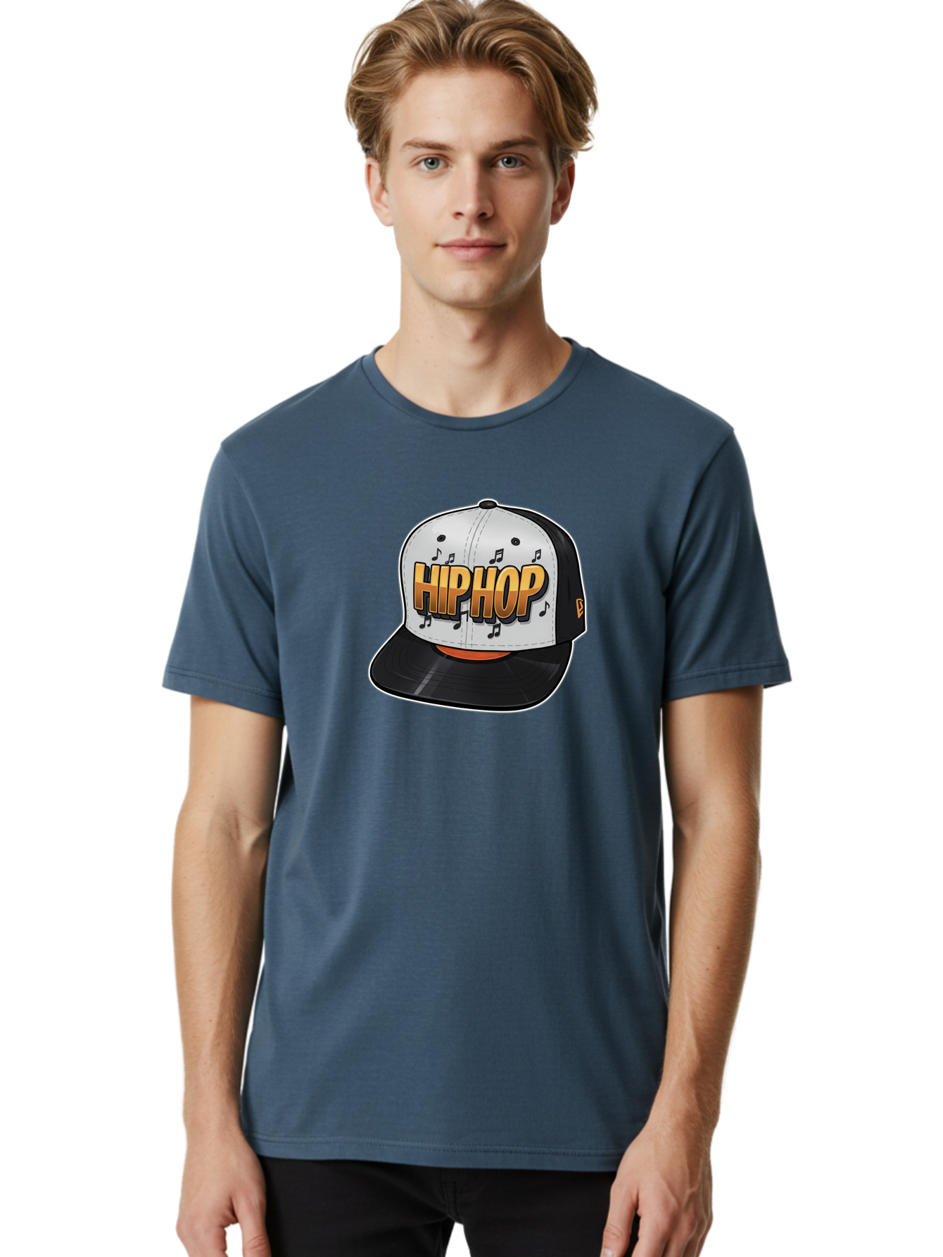 Hip-Hop Men'S Graphic Tee, 100% Cotton, Comfortable Casual Summer Wear, Machine Washable, Hip Hop Hat, Snapback Cap, Streetwear Fashion, Musical Notes, Bold Graphics, Urban Style, Trendy Accessories, Rap Culture, Stylish Headwear, Bad197