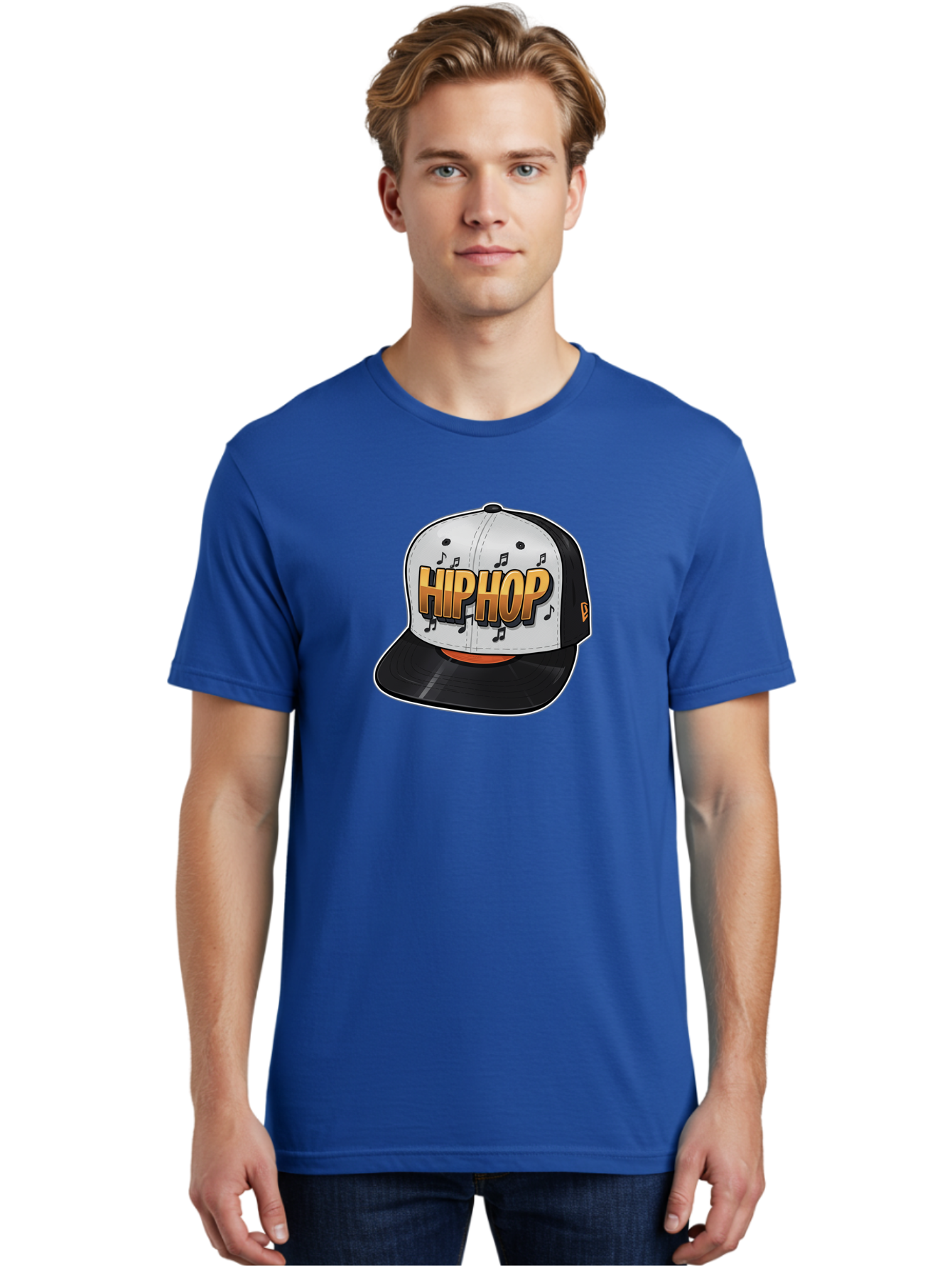 Hip-Hop Men'S Graphic Tee, 100% Cotton, Comfortable Casual Summer Wear, Machine Washable, Hip Hop Hat, Snapback Cap, Streetwear Fashion, Musical Notes, Bold Graphics, Urban Style, Trendy Accessories, Rap Culture, Stylish Headwear, Bad197