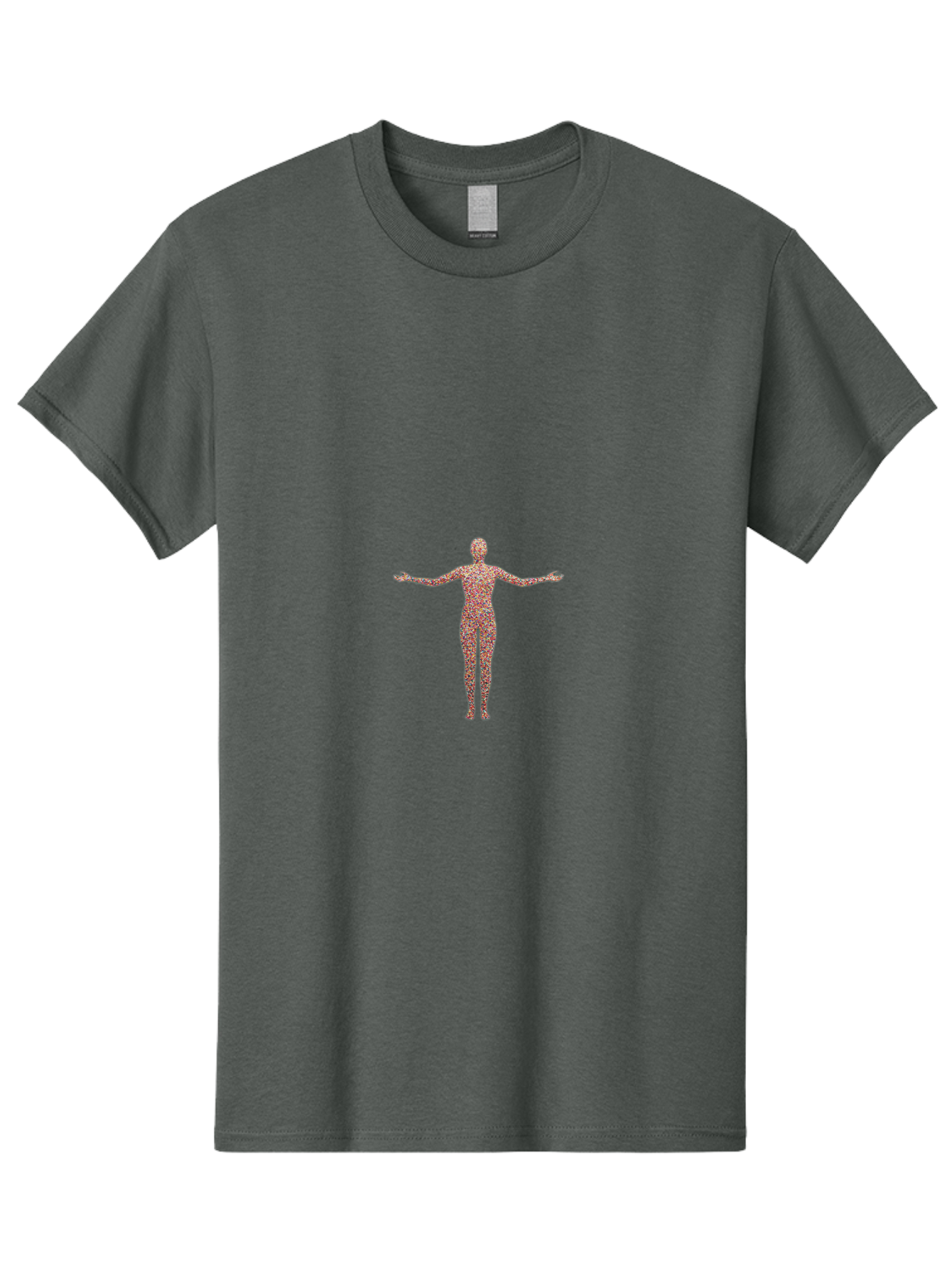 Human-Silhouette Men'S Graphic Tee, 100% Cotton, Comfortable Casual Summer Wear, Machine Washable, Human Silhouette, Abstract Figure, Red Floral Pattern, Arms Outstretched, Creative Design, Artistic Expression, Unique Texture, Modern Art Bad203